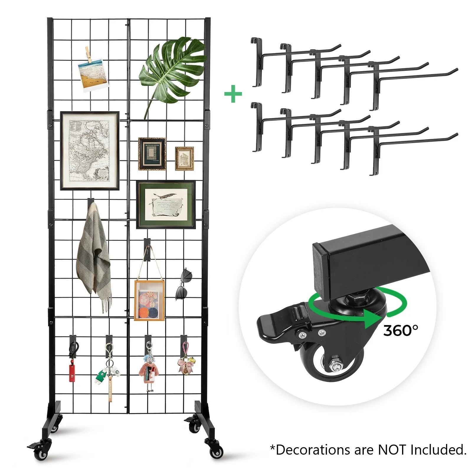 Gridwall Panel Display Stand with 360° Swivel Wheels, 65