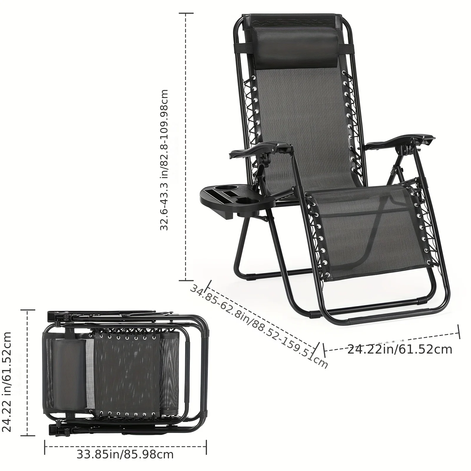 Zero  Gravity Lounge Chairs Set Of 2, Portable Folding Recliner Beach Camping Patio Outdoor Chair With Cup Holder Trays And Adjustable Pillow For Pool, Backyard, Lawn