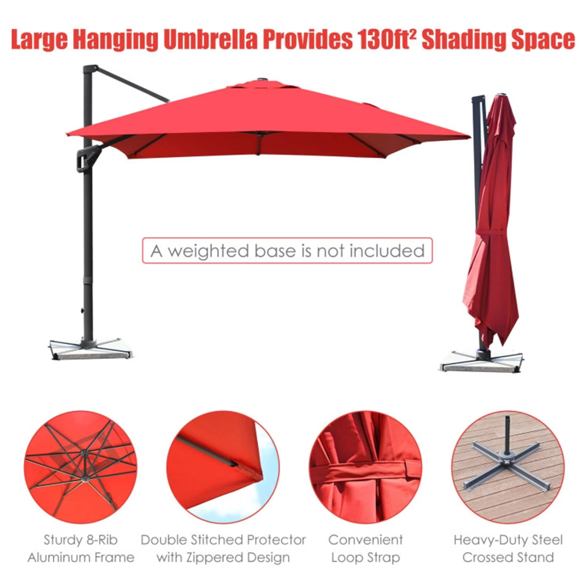 Clihome 10'x13' Ft Rectangular Cantilever Umbrella Navy