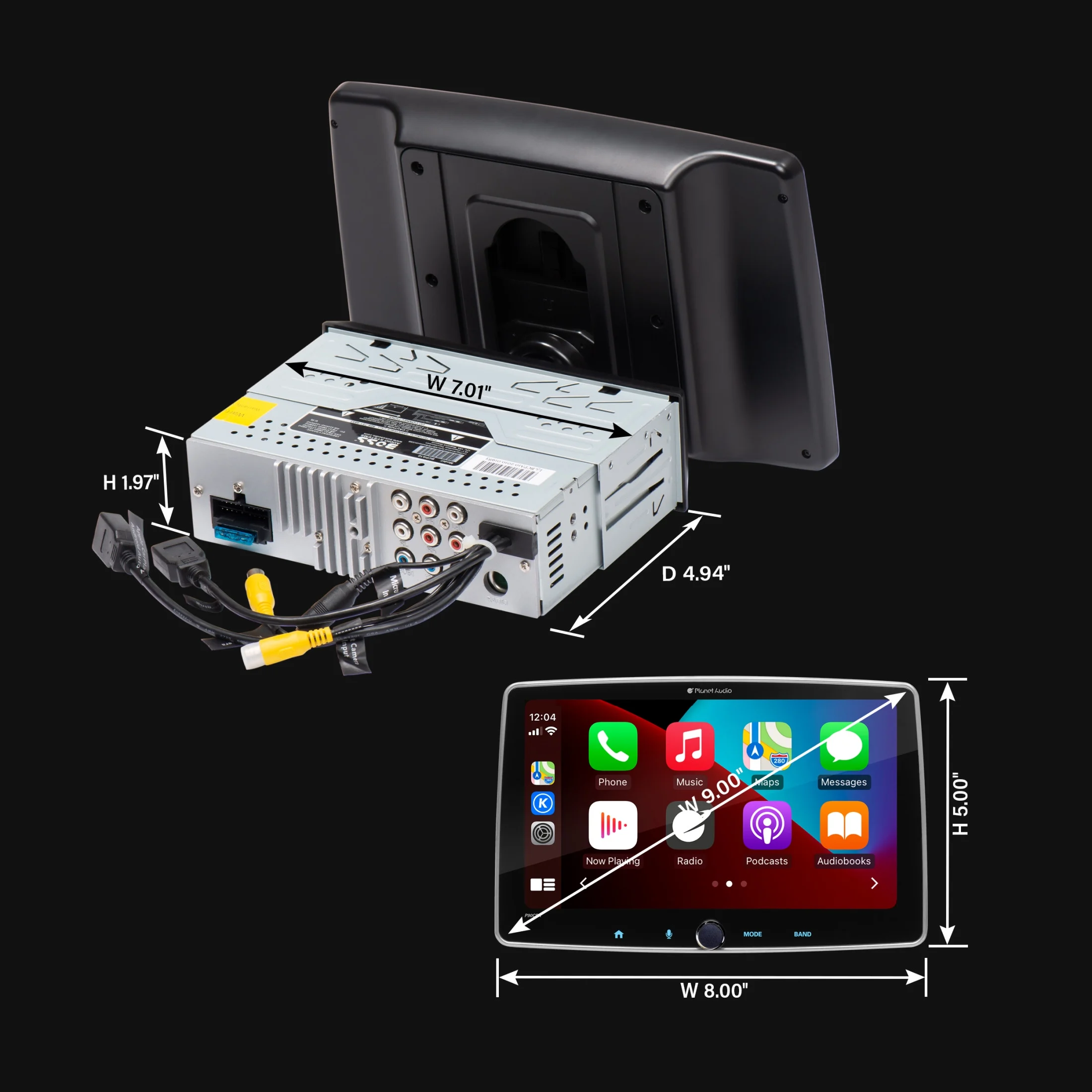 Planet Audio P90CPA Car Stereo - Apple CarPlay, Android Auto, Single Din, 9 Inch Capacitive Touchscreen, Bluetooth, No CD DVD Player, AM/FM Radio Receiver