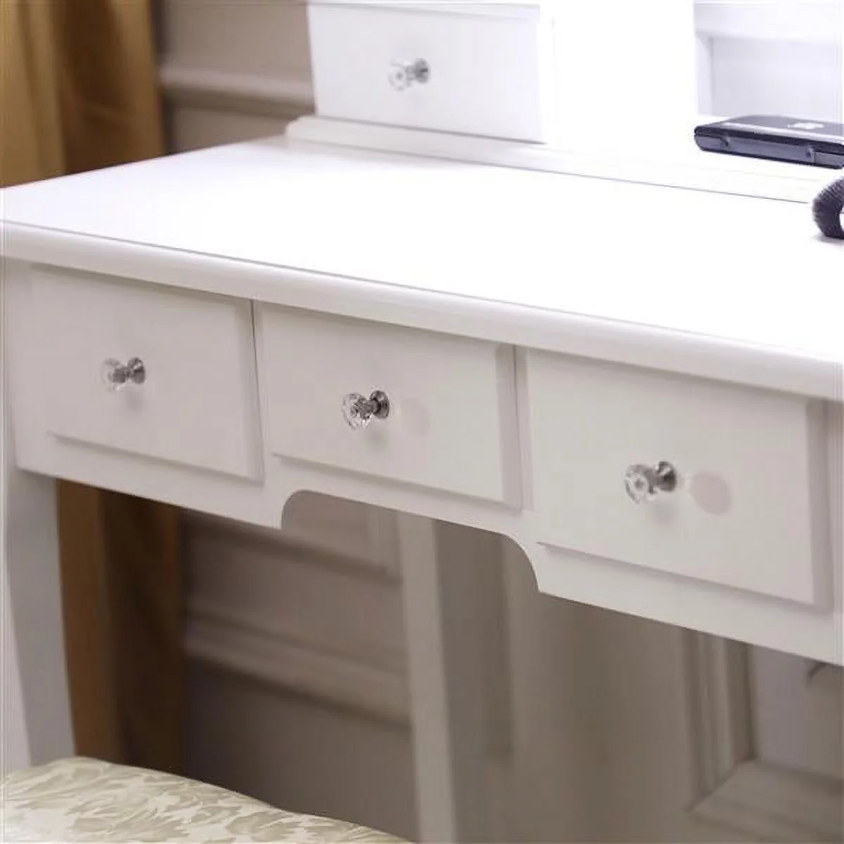 SYTHERS White Vanity Set Dressing Table with Removed LED Mirror and Cushion Stool and 5 Drawers for Adult Girls