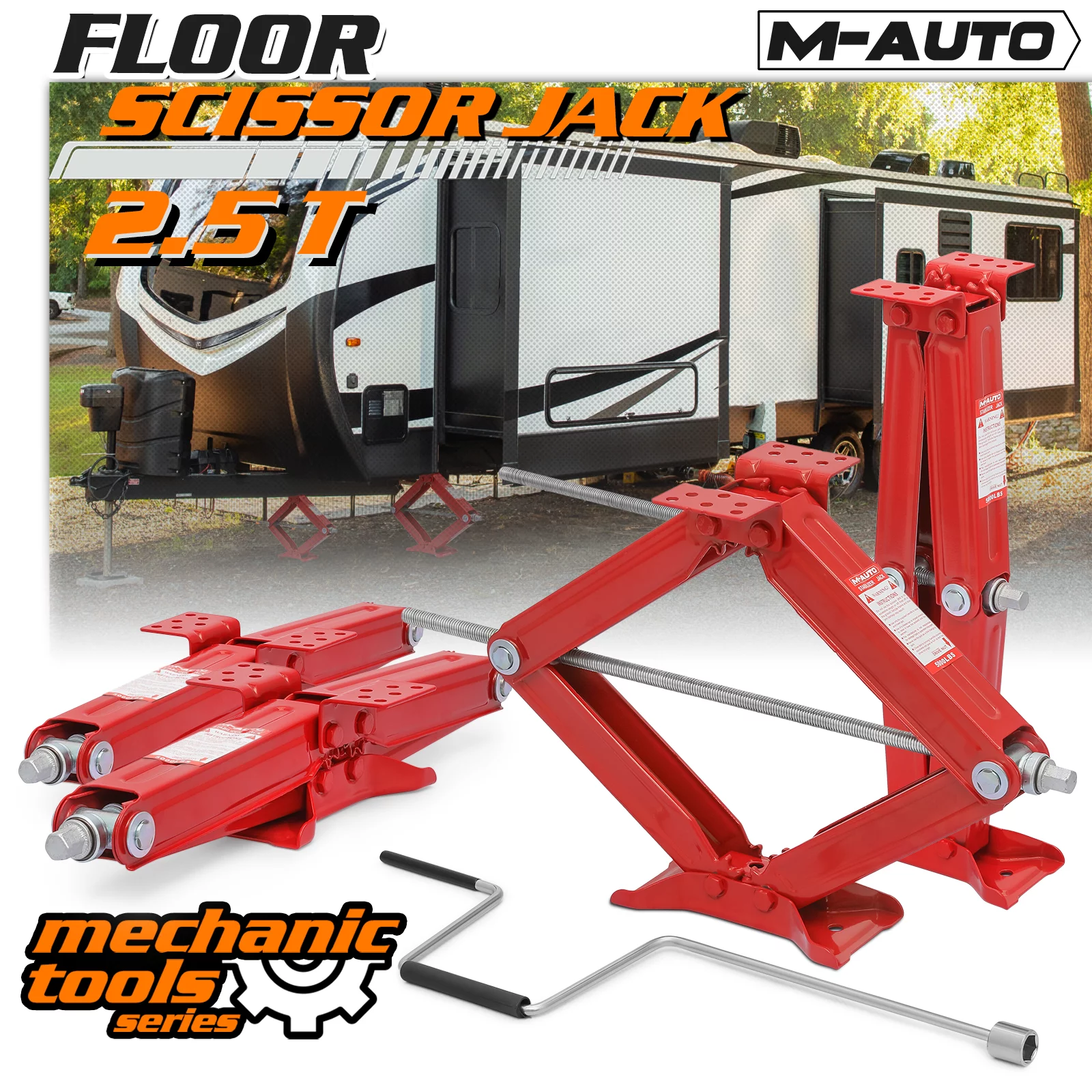 M-AUTO Set of 4 Scissor Jack, 2.5 Ton 5000lbs Heavy Duty Car Jack Tire Repair Tools Kit, RV Trailer Stabilizer Leveling Scissor Jacks with Handle, Red
