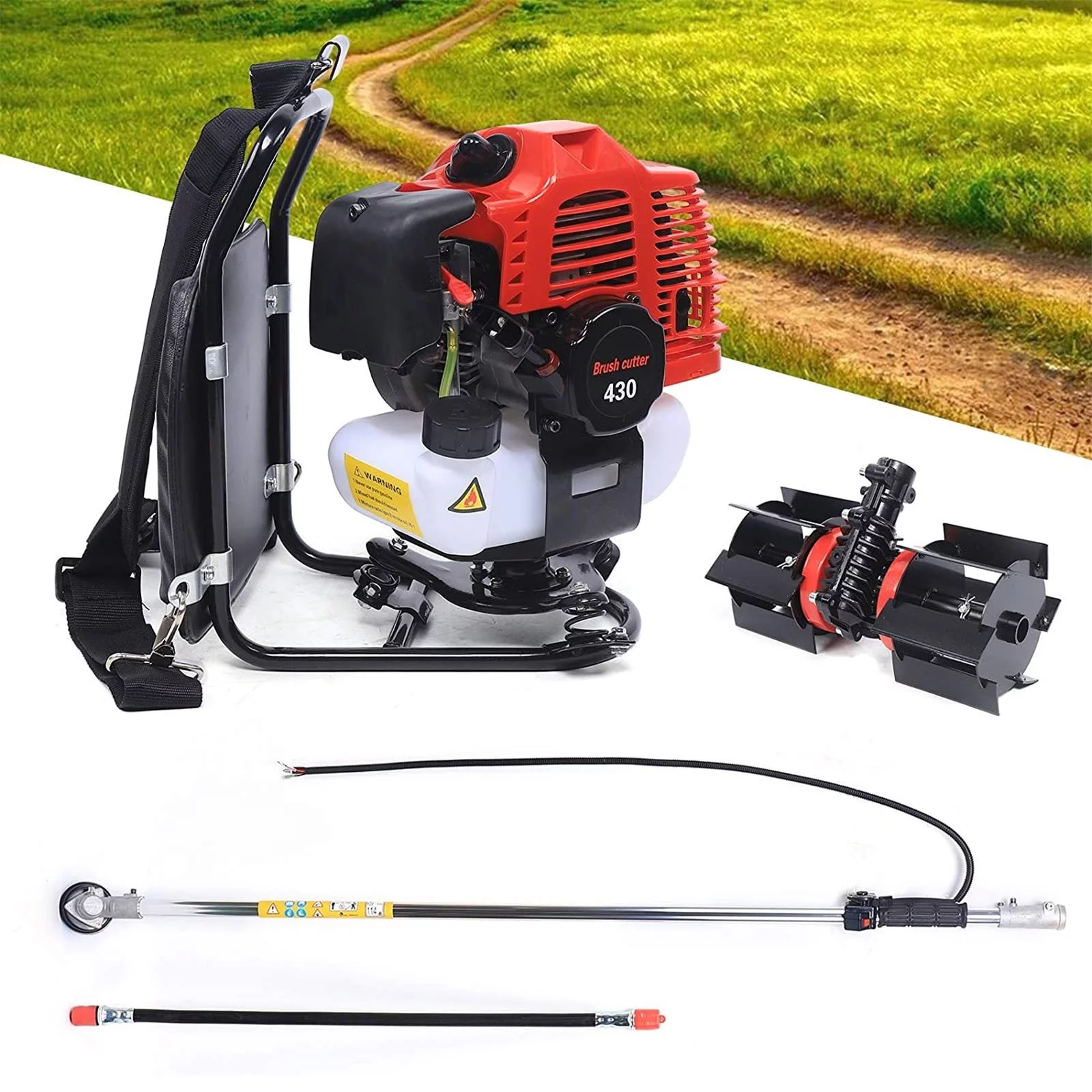 Wuzstar 43CC 2 Stroke Micro Tiller Cultivator Backpack Gas Garden Brush Cutter Grass Trimmer Lawn Mower for Cutting Weeds