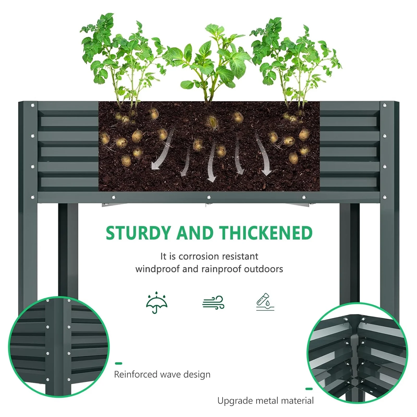 NAIZEA Raised Garden Bed with Legs, Large Standing Planter Box, Outdoor Growing Bed Herb Planter for Gardening, 400lb Capacity