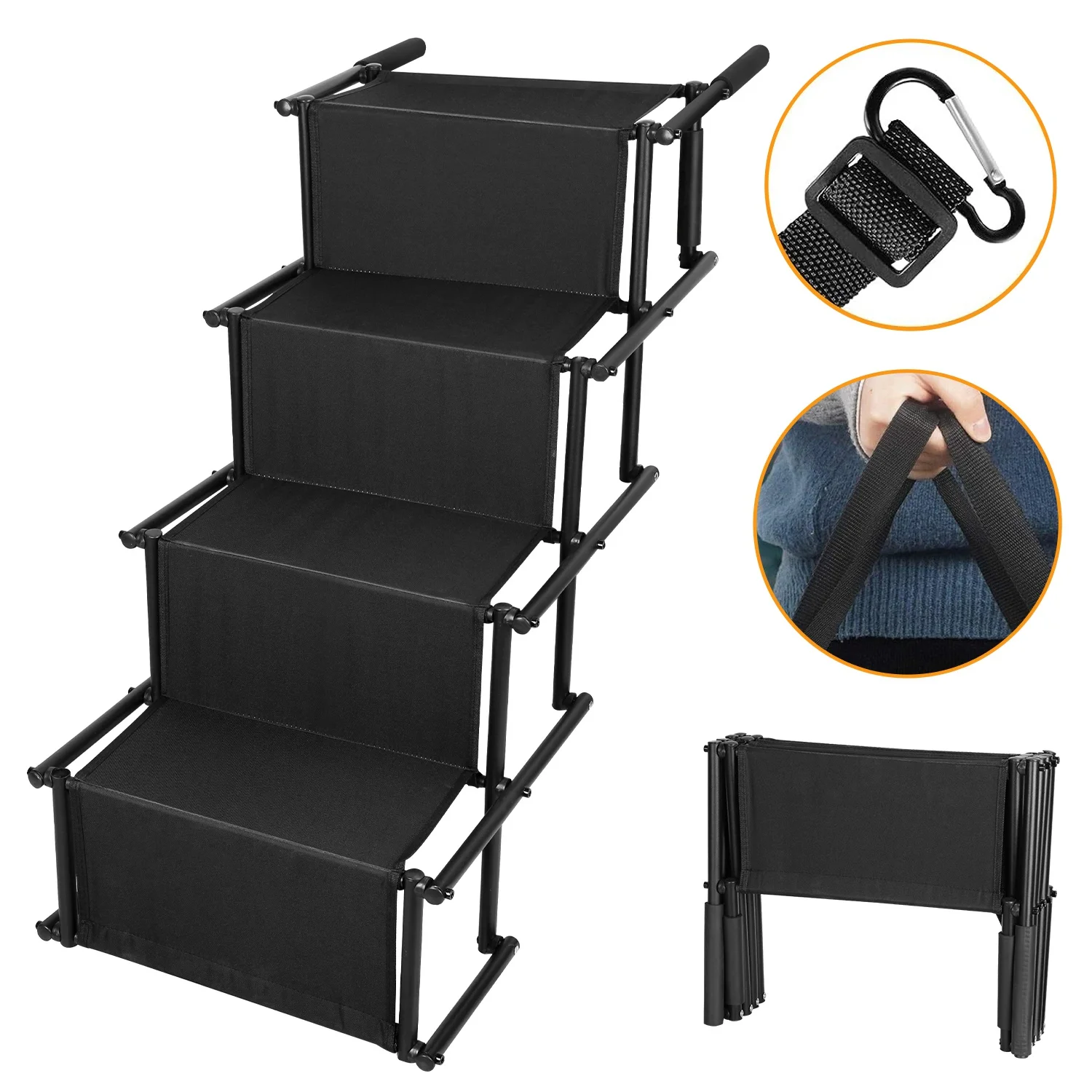 iMounTEK Portable Dog Stairs for Car, Foldable 4 Step Pet Stairs with Non-Slip Surface, Dog Ramp for SUV, Truck, Pet Ladder Supports Up to 176lbs