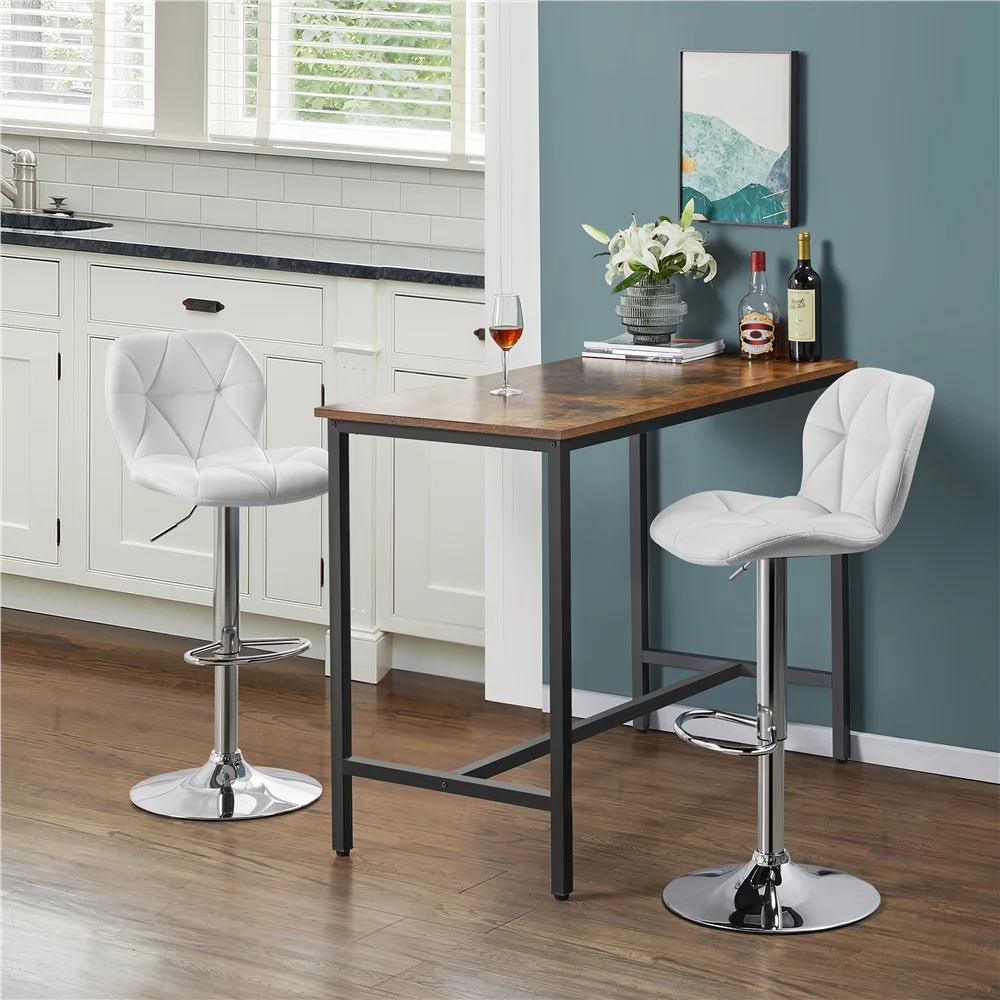 Yaheetech 2pcs Adjustable Modern PU Leather Bar Stools with Backrest for Home Kitchen, White