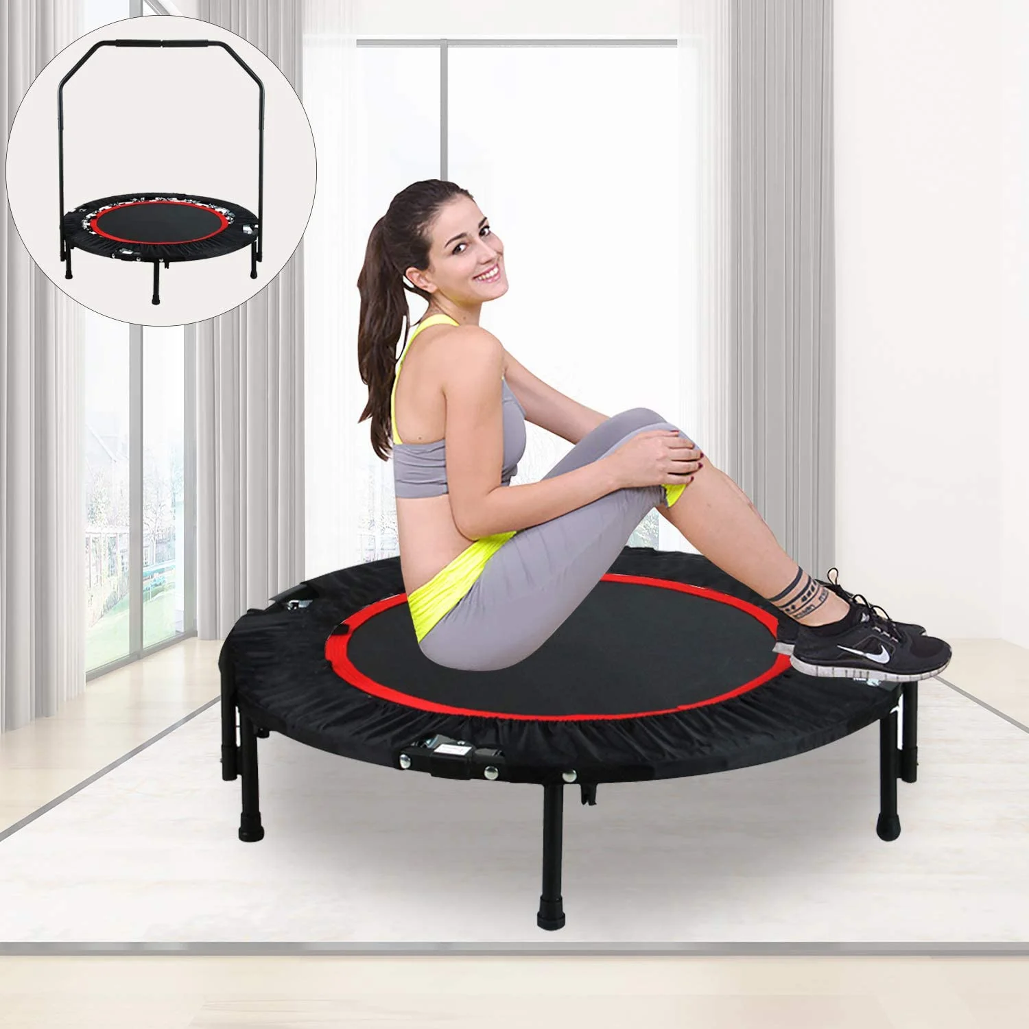 RedSwing Mini Trampoline Rebounders for Adults, 40/50'' Folding Fitness Trampoline Workout with Removable Bar