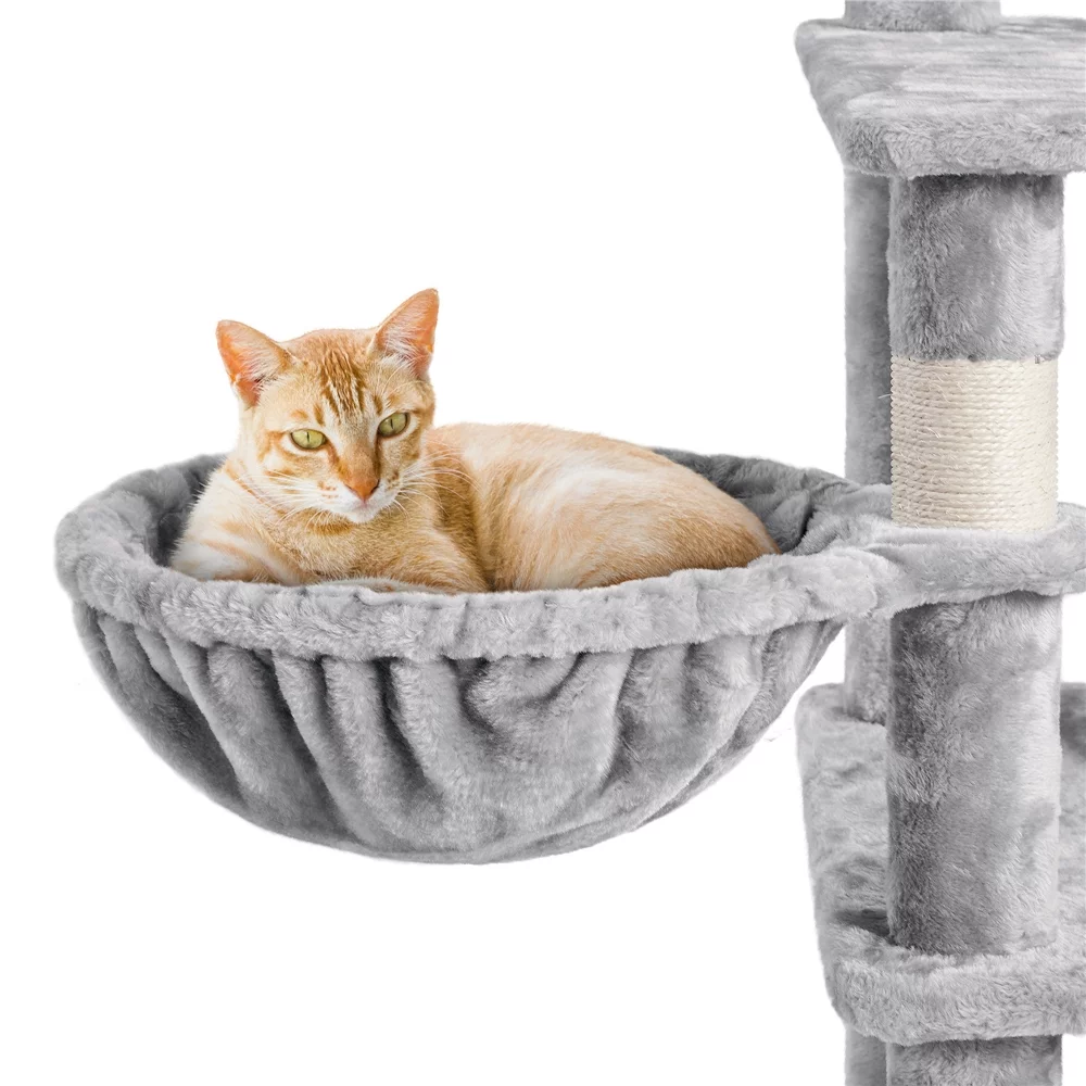 Easyfashion 69.5-inch Cat Tree Cat Activity Center with Scratching Post Tunnel Light Gray