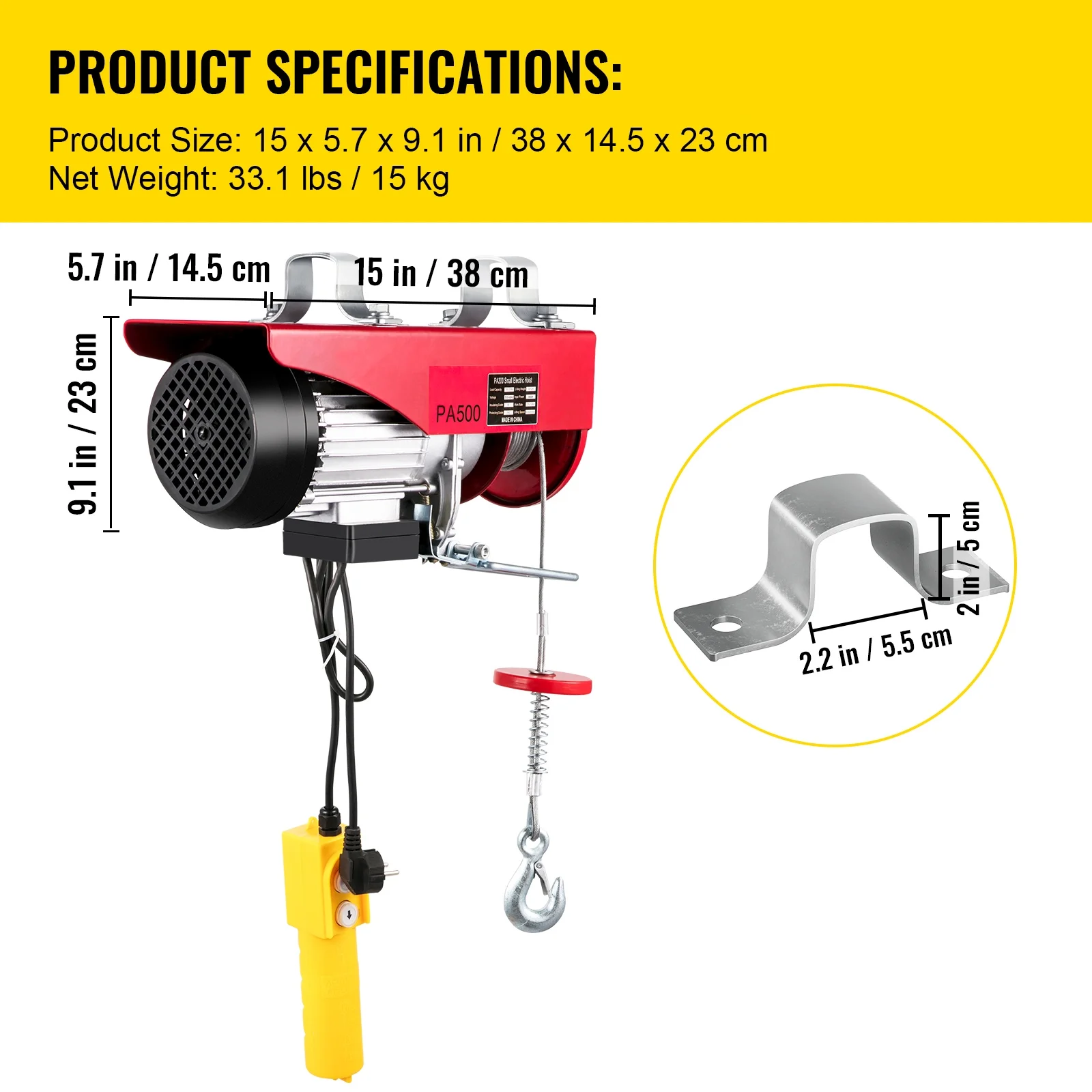 BENTISM Lift Electric Hoist 1100lbs, Electric Hoist 110v, Remote Control Electric Winch Overhead Crane Lift Electric Wire Hoist for Factories, Warehouses, Construction, Building, Goods Lifting