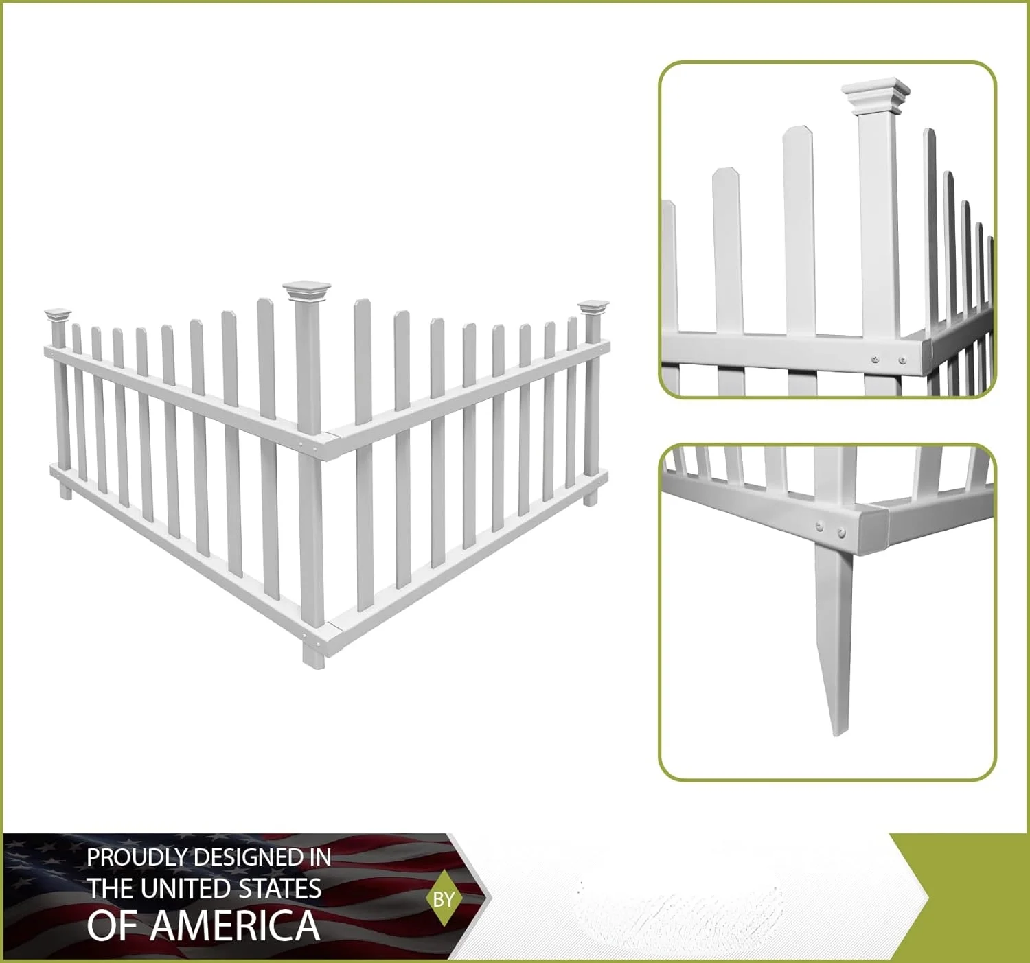 Outdoor Products ZP1907 No Dig Vinyl Corner Picket Unassembled Accent Fence, 40