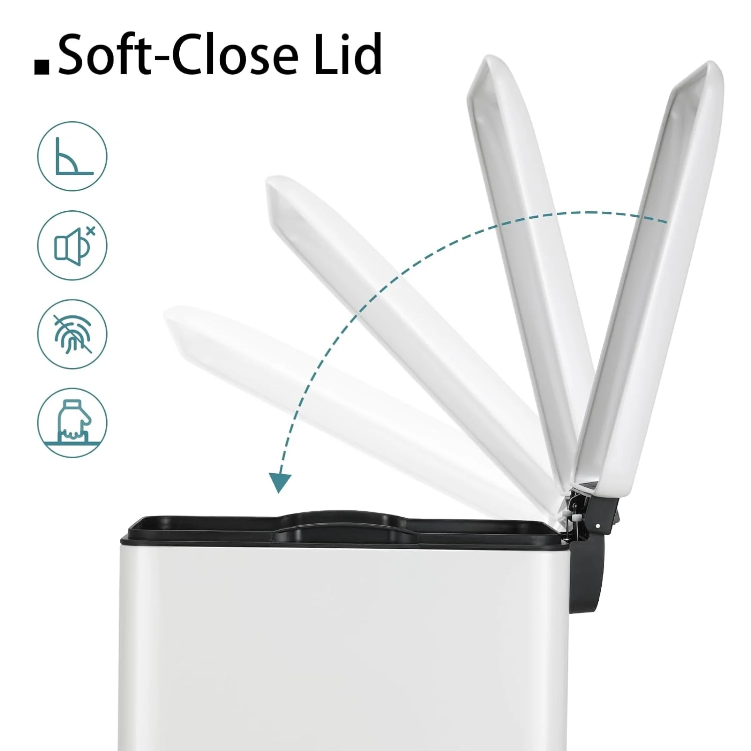 LAZY BUDDY Slim Trash Can, 13 Gallon Step Trash Bin with Lid 50 L Stainless Steel Garbage Can White Wastebin for Kitchen Bathroom