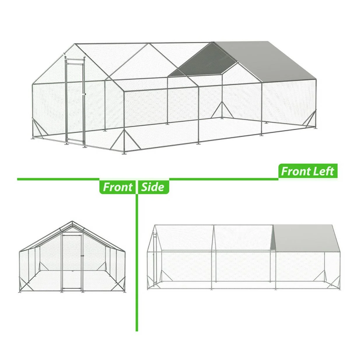 10 x 20 ftOutdoor Large Metal Chicken Run Coop with 1 piece of Waterproof Cover, Garden Backyard Walk-in Hen Cage Poultry Pet Hutch for Farm Use