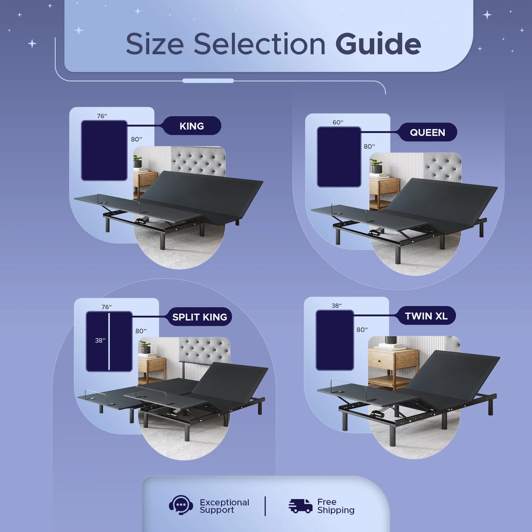 Celestial Aurora Adjustable Bed Base (Frame Only), Easy Assembly, Head and Foot Lift, Zero Gravity, Memory Positions - Split King