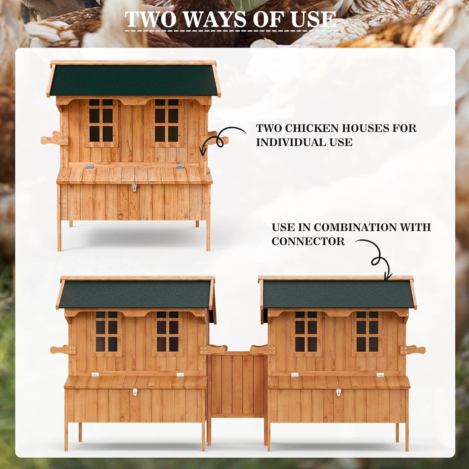 Oarlike Chicken Coop Wooden Outdoor Chicken Hen House with Nesting Box and Leakproof Pull-on Tray, Poultry Cage Duck Coop with Waterproof Roof