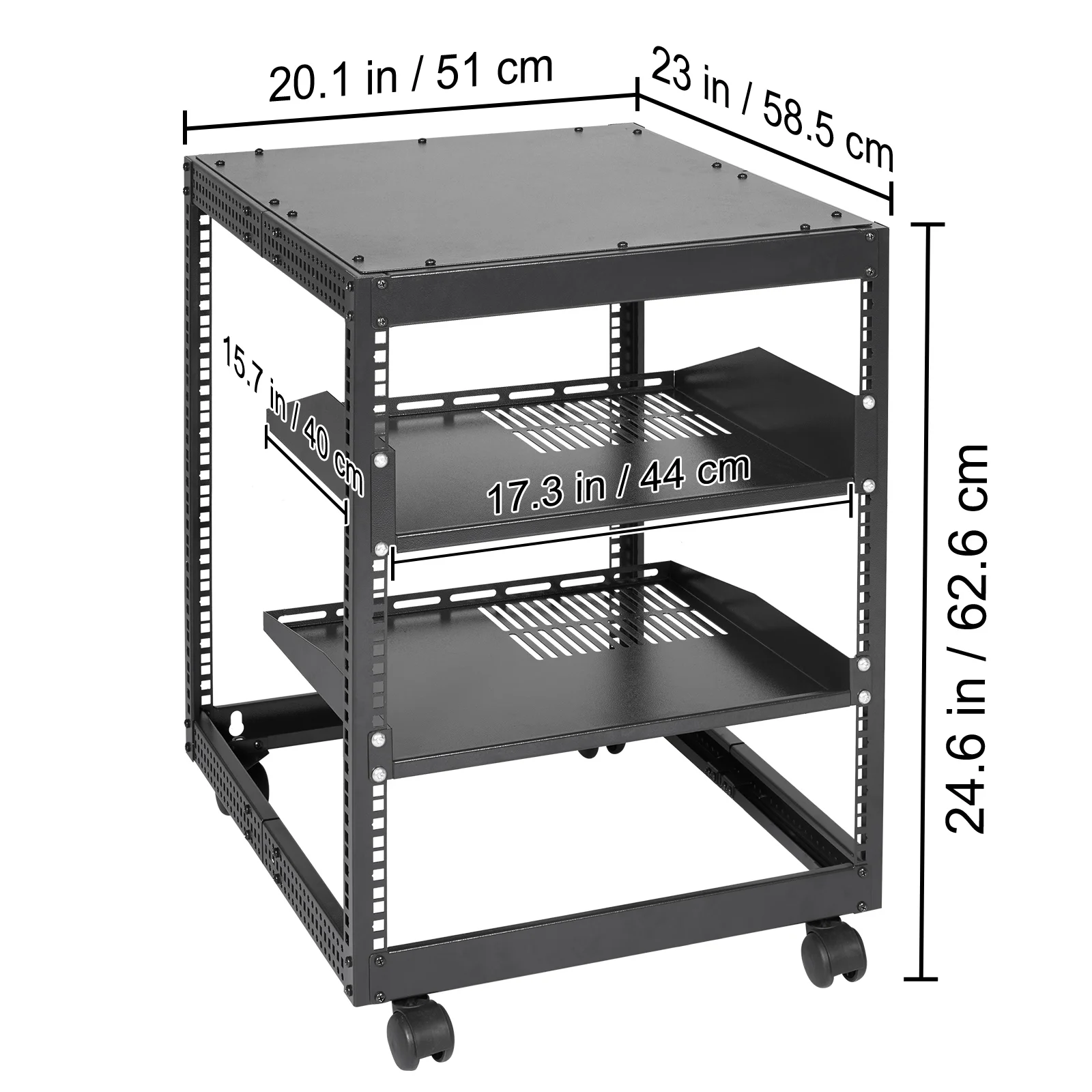 BENTISM 12U Open Frame Server Rack, 15''-40'' Adjustable Depth, Free Standing or Wall Mount Network Server Rack, 4 Post AV Rack with Casters