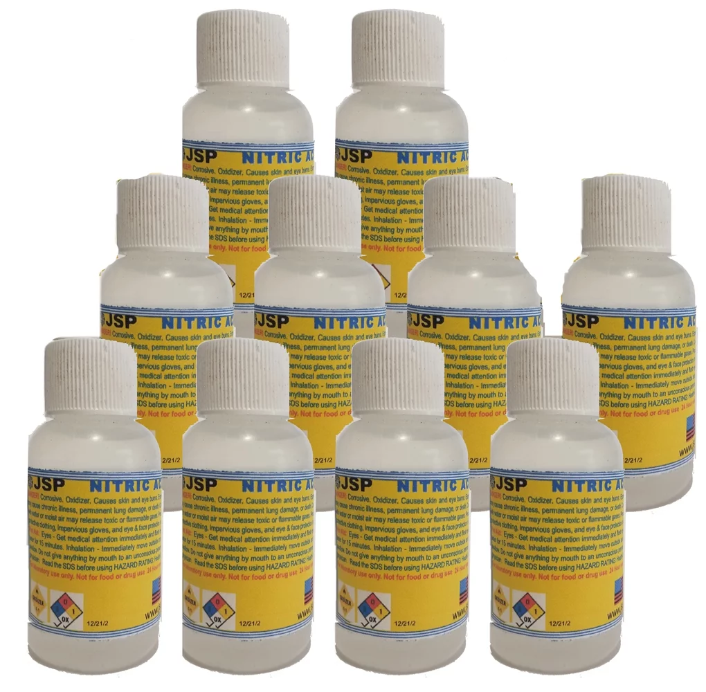 JSP NITRIC ACID 67% TECHNICAL GRADE 10 bottles <1oz each
