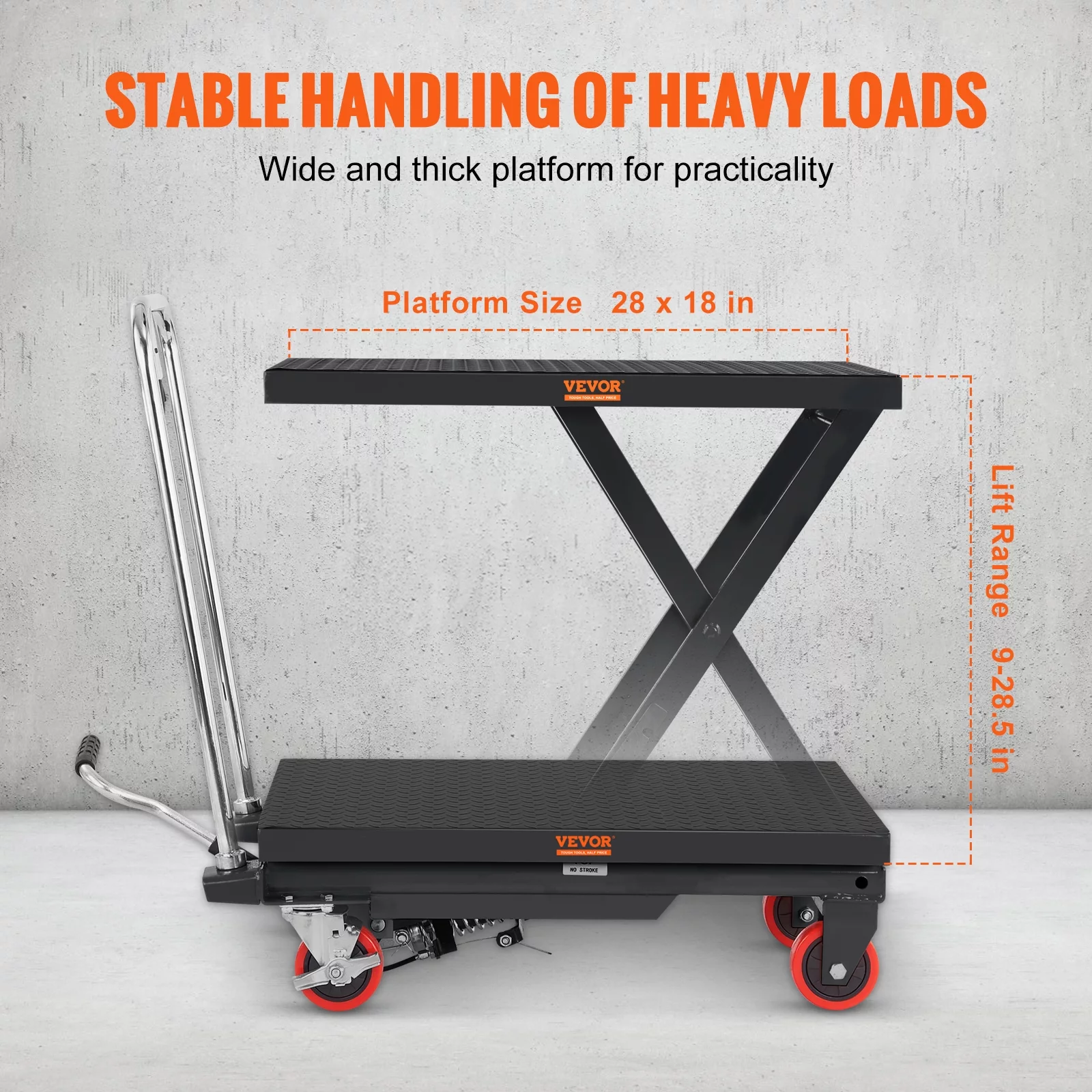 BENTISM Hydraulic Lift Table Cart 500 lbs Manual Scissor Lift Table 28.5