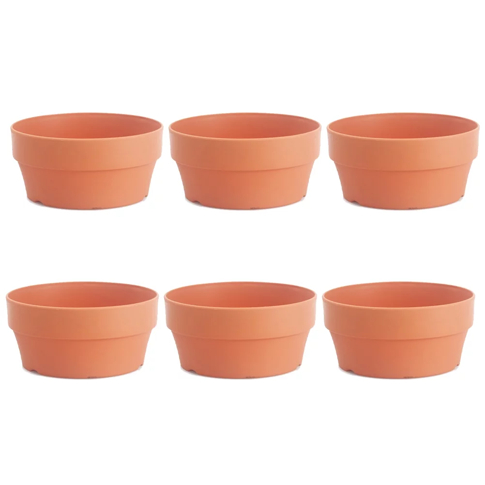 Frcolor 6Pcs Imitation Clay Flower Basket Japanese Round Plastic Flower Pot Flower Container Flower Basin Indoor and Outdoor Potted Garden Supplies Flower Container (Orange 12.5cm )