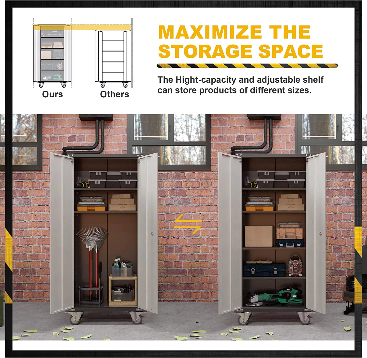 Metal Storage Cabinet with 2 Door and 4 Adjustable Shelves, 71 inch Tall Steel Cabinet for Warehouse, Garage, Home, Office,Easy Assemble Required(Gery)