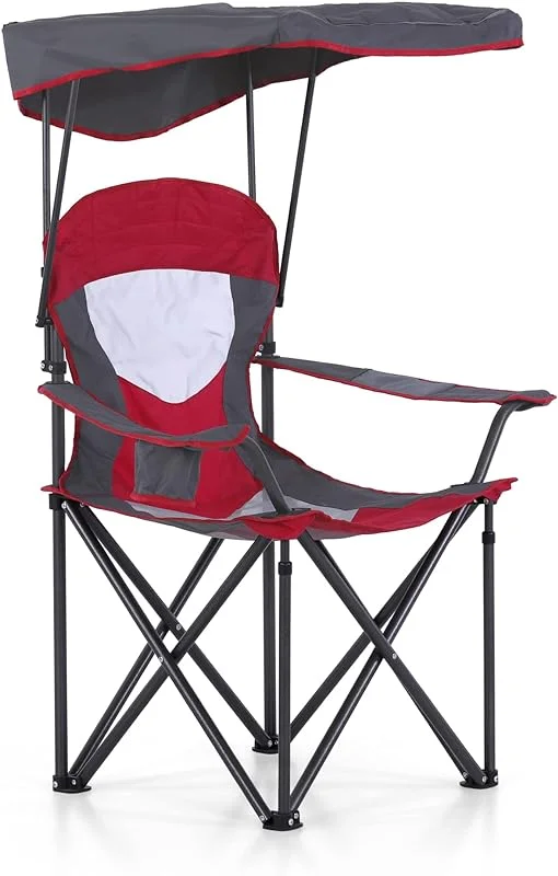 Camp Chair with Shade Canopy Folding Camping Chair with Cup Holder and Carry Bag for Outdoor Camping Hiking Beach, Heavy Duty 350 LBS