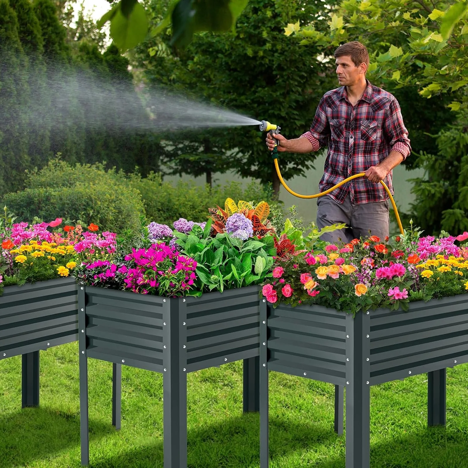 NAIZEA Raised Garden Bed with Legs, Large Standing Planter Box, Outdoor Growing Bed Herb Planter for Gardening, 400lb Capacity