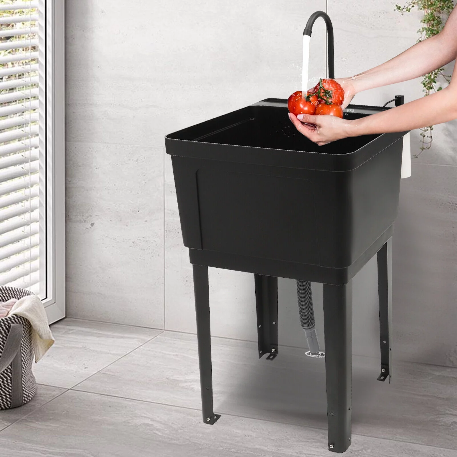 Black/White Laundry Utility Sink Tub Sink Freestanding Wash Station with Faucet White/Black
