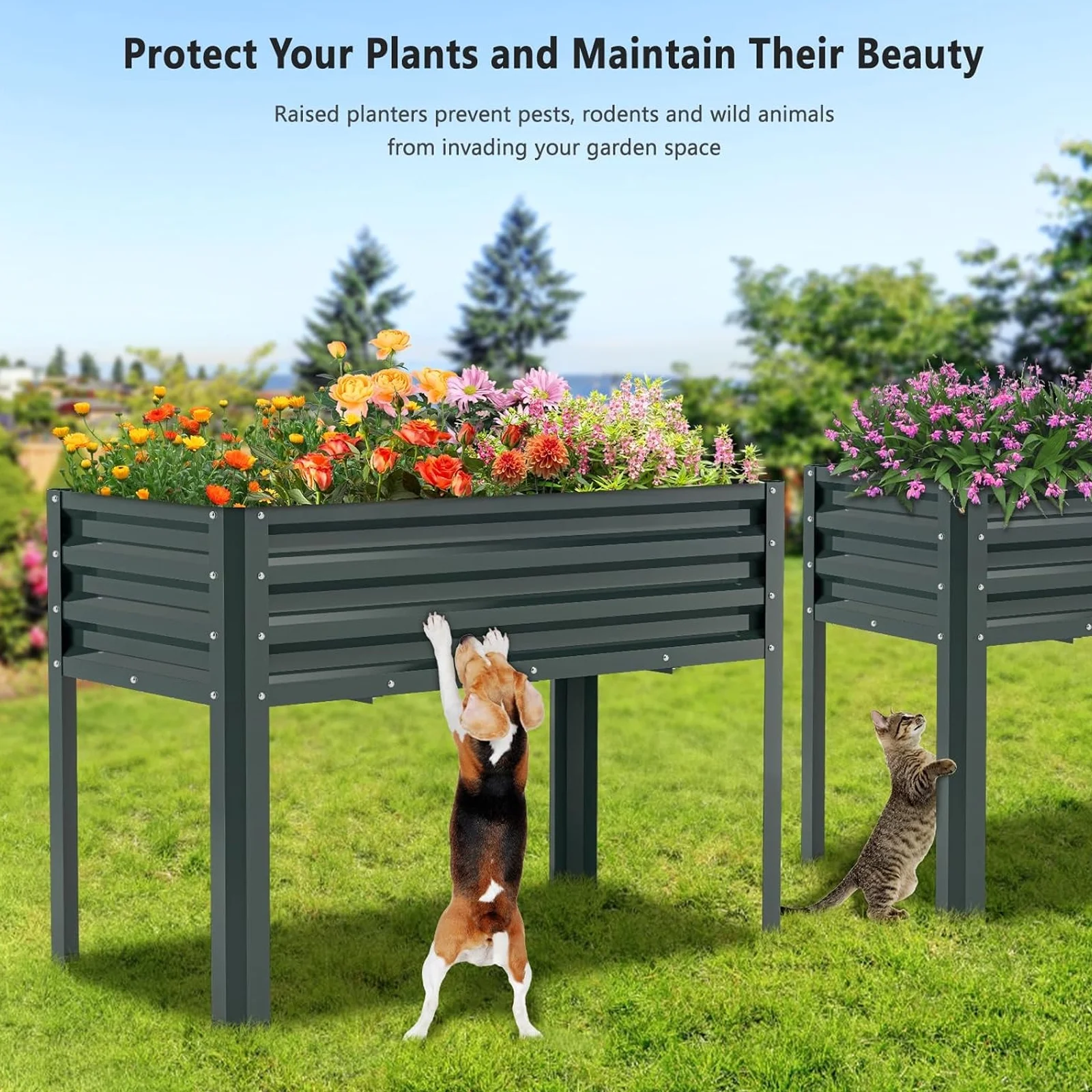 NAIZEA Raised Garden Bed with Legs, Large Standing Planter Box, Outdoor Growing Bed Herb Planter for Gardening, 400lb Capacity