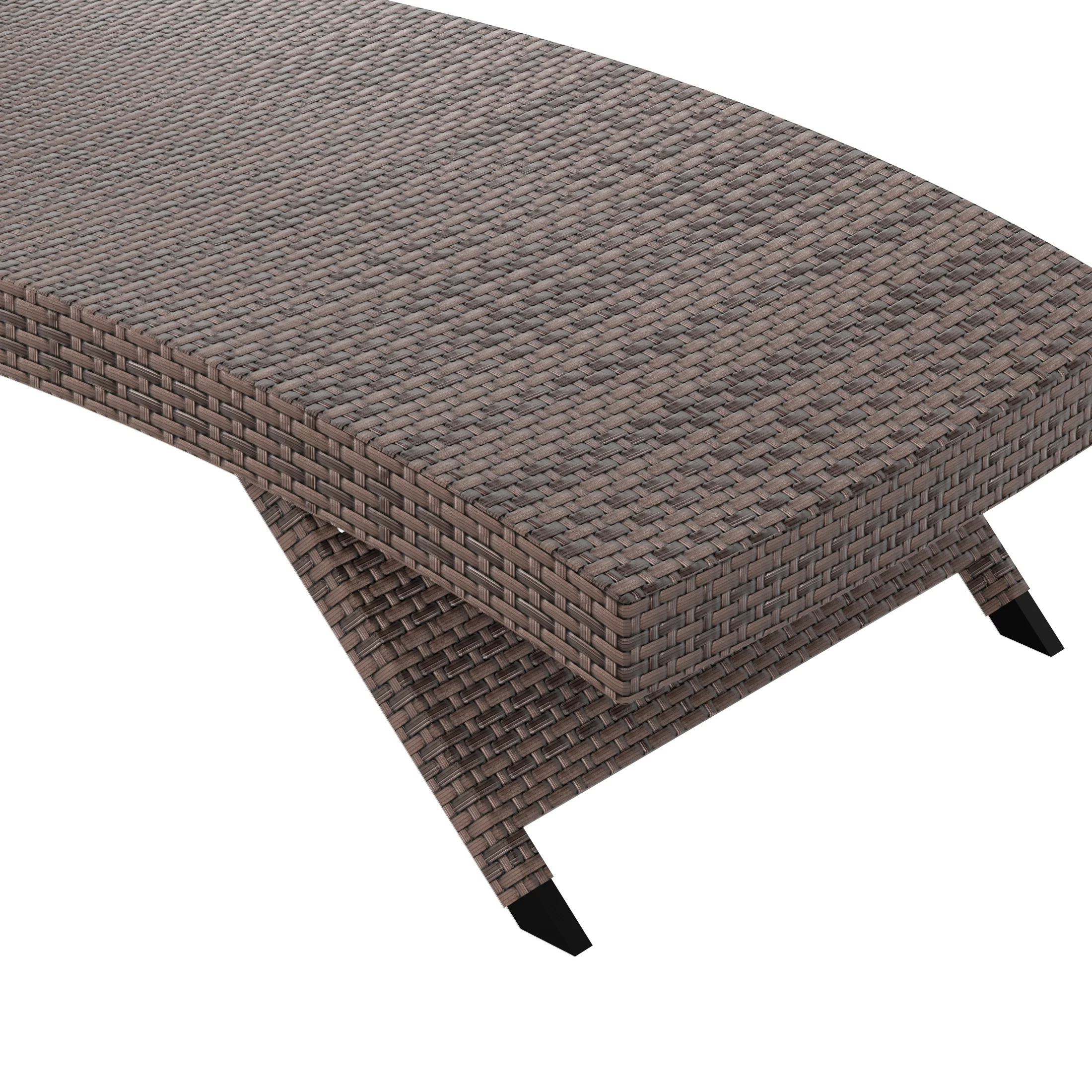 WestinTrends Somerset Wicker Outdoor Lounge Chairs Set of 2, All Weather PE Rattan Brown Double Chaise Lounge with Cushion, Curved Seat, 5 Position Recliner, Navy Blue