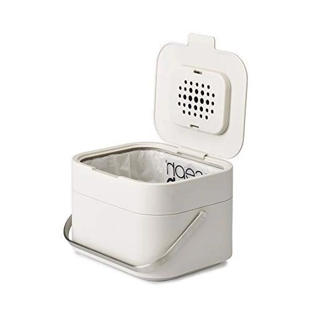 Joseph Joseph 30015 Intelligent Waste Compost Bin Food Waste Caddy with Odor Filter and Ventilation, 1 gallon / 4 liters, Stone