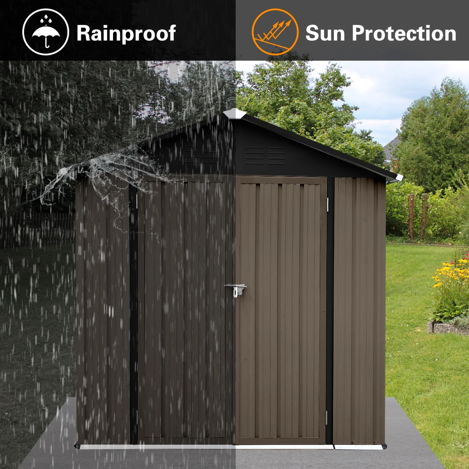 Brown and Black 4ft×6ft Apex Roof Out Storage Sheds - Durable Spacious and Stylish Storage Solution for Your Outdoor Space