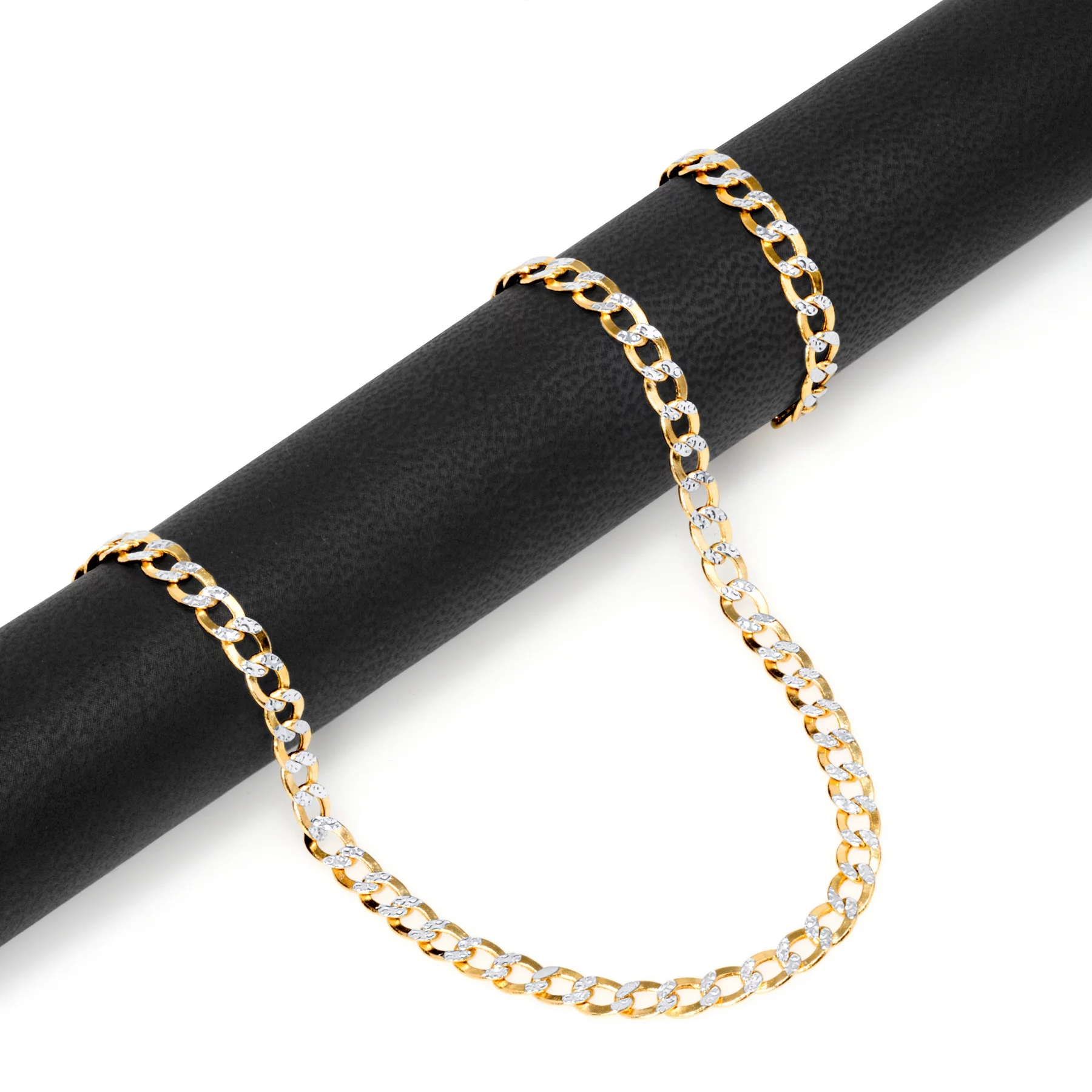 Nuragold 10k Yellow Gold 4.5mm Cuban Chain Curb Link Diamond Cut Pave Two Tone Bracelet, Mens Womens Jewelry 7