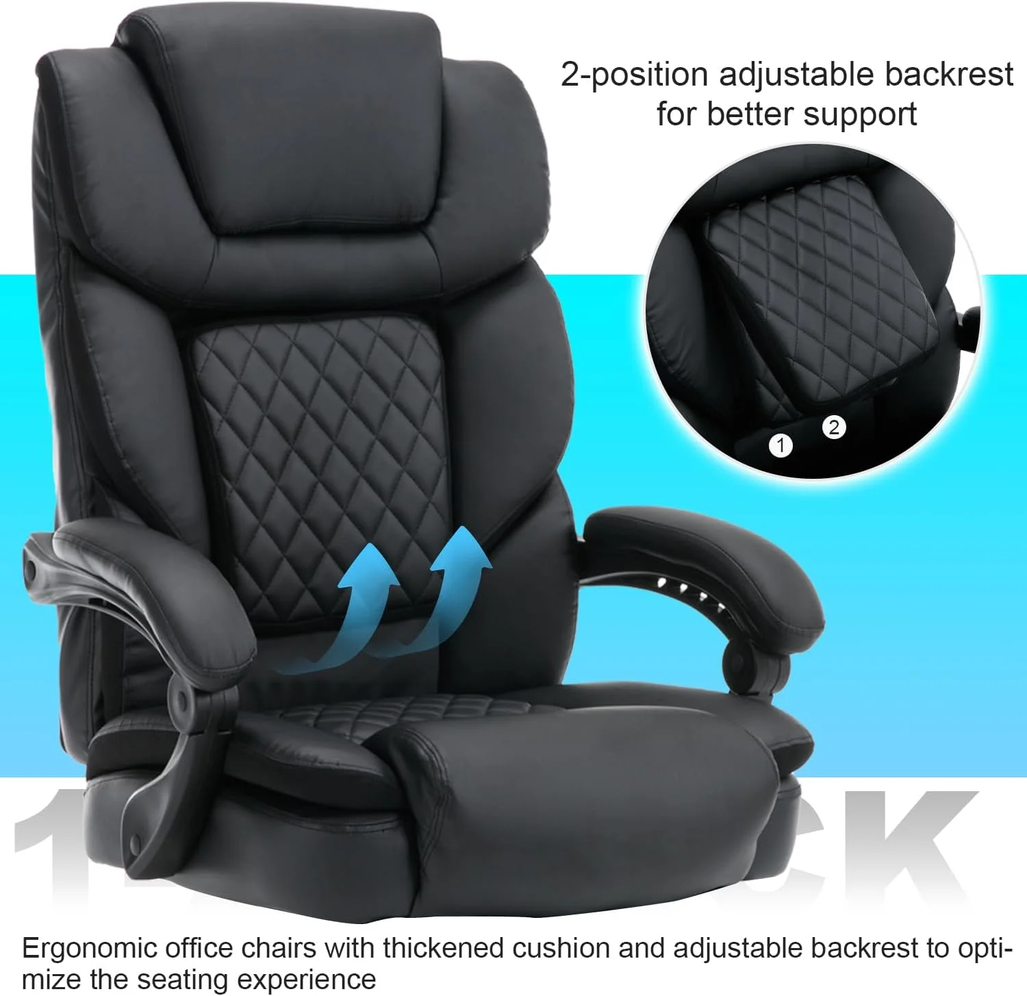 450lbs Big and Tall Reclining Office Chairs with Footrest & Lumbar Support, PU Leather Ergonomic Managerial Executive Chair with Wheels, Plus Size Recliner Desk Chair (Grey)