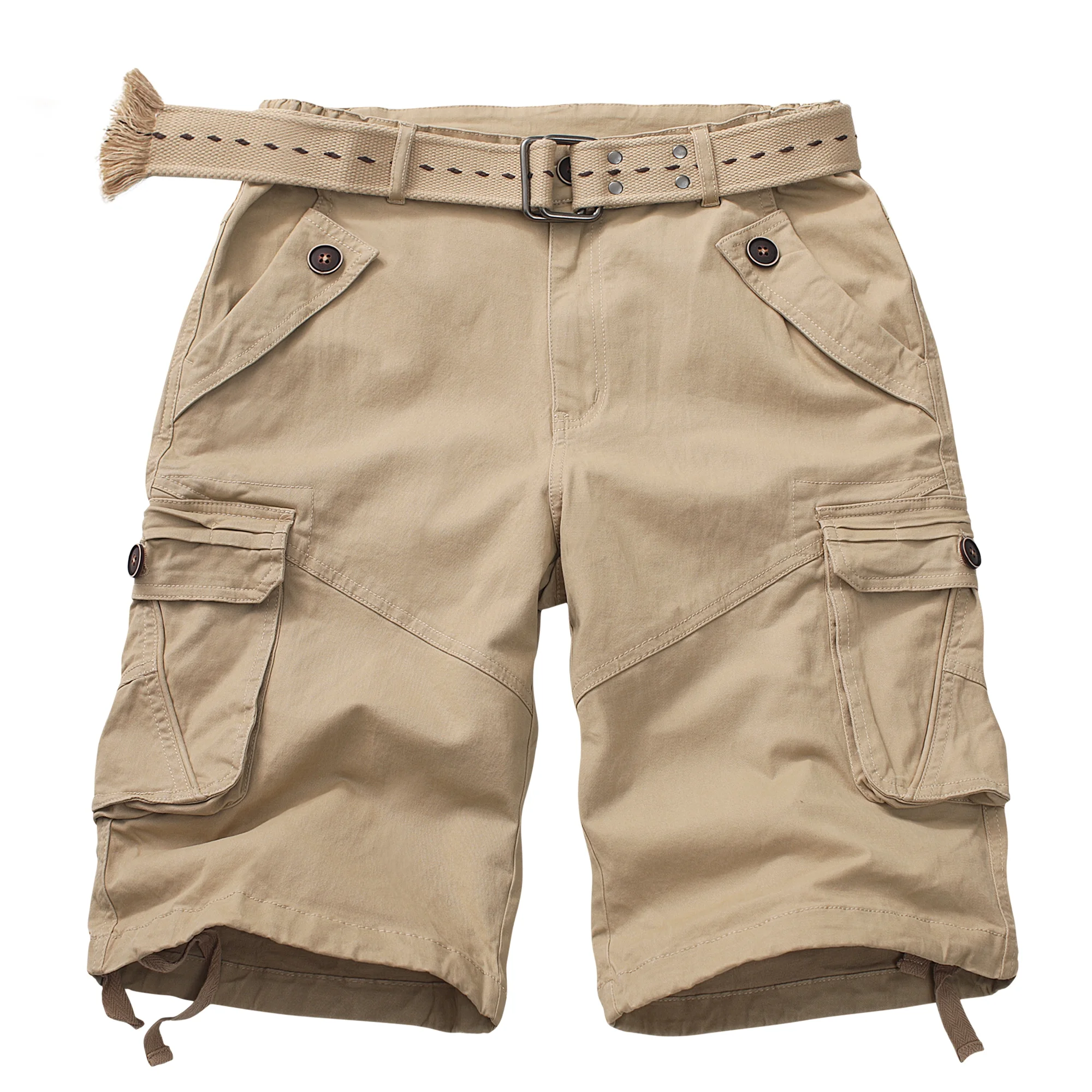Women's Casual Fitted Multi-Pockets Twill Bermuda Cargo Shorts(No Belt),Khaki 16