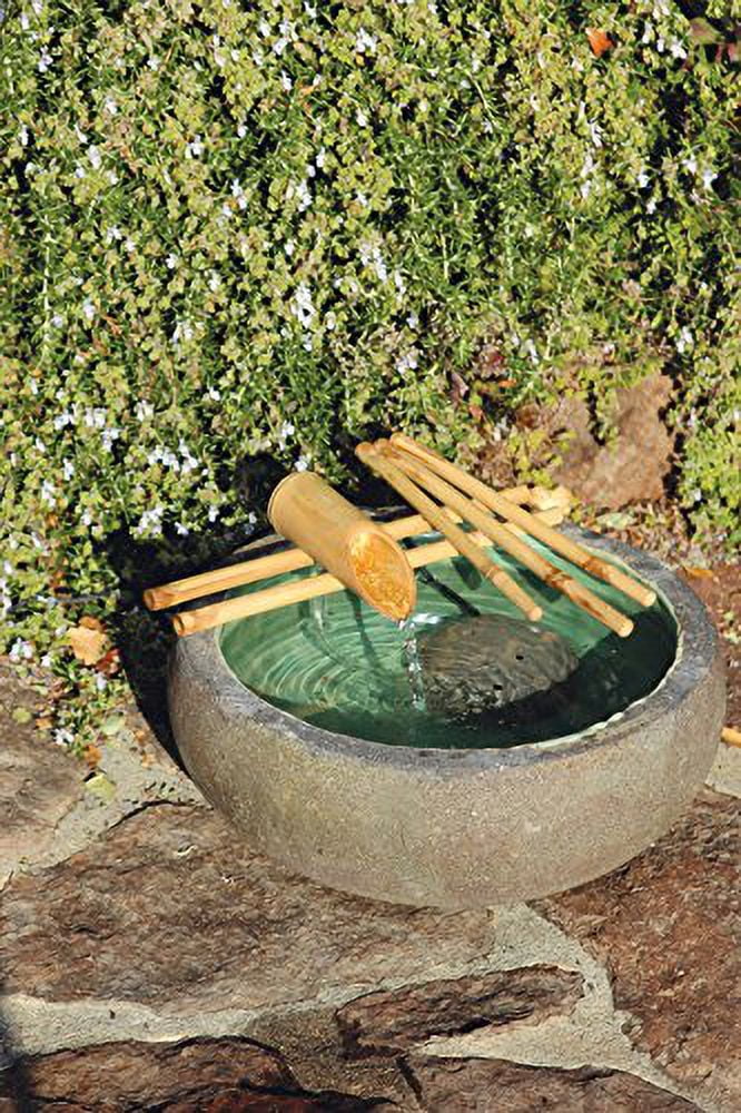 Bamboo Accents Low-Profile Water Fountain for Garden, Indoor/Outdoor Fountain, 12” Wide Five-Arm Style Base, Smooth Split Resistant Bamboo Fits 10