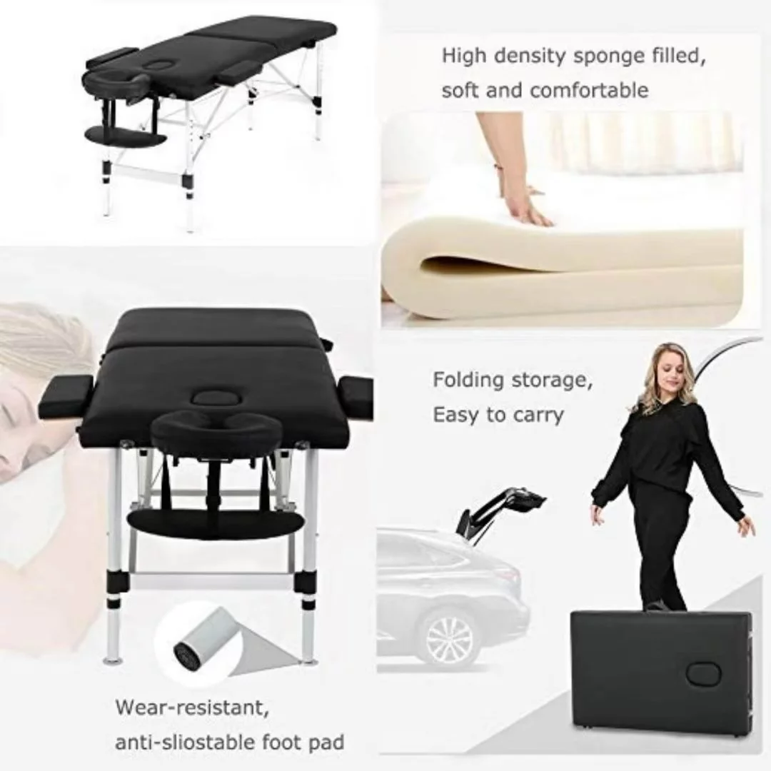 NiamVelo 73-in Aluminium Massage Table Portable Massage Bed  Adjustable Face Cradle with Carry Case, Maximum Weight 450LB, Black