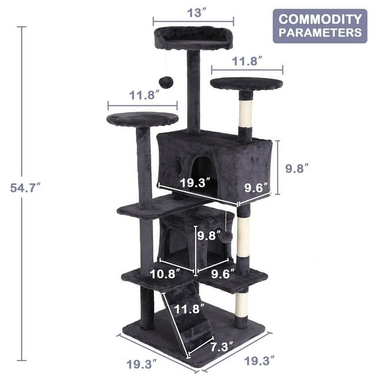 CL.HPAHKL 54In Cat Tree Tower for Large Cats, Cat Climbing Tower Cat Scratching Tree with Cat Scratching Stand, Big Cat Tree House Funny Toys for Kittens Pet(Ashy)