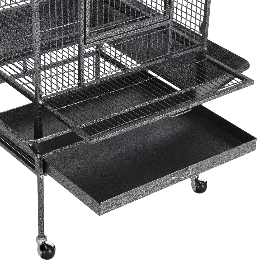 Topeakmart 68.5'' Play Top Parrot Cage Metal Rolling Birdcage, Black