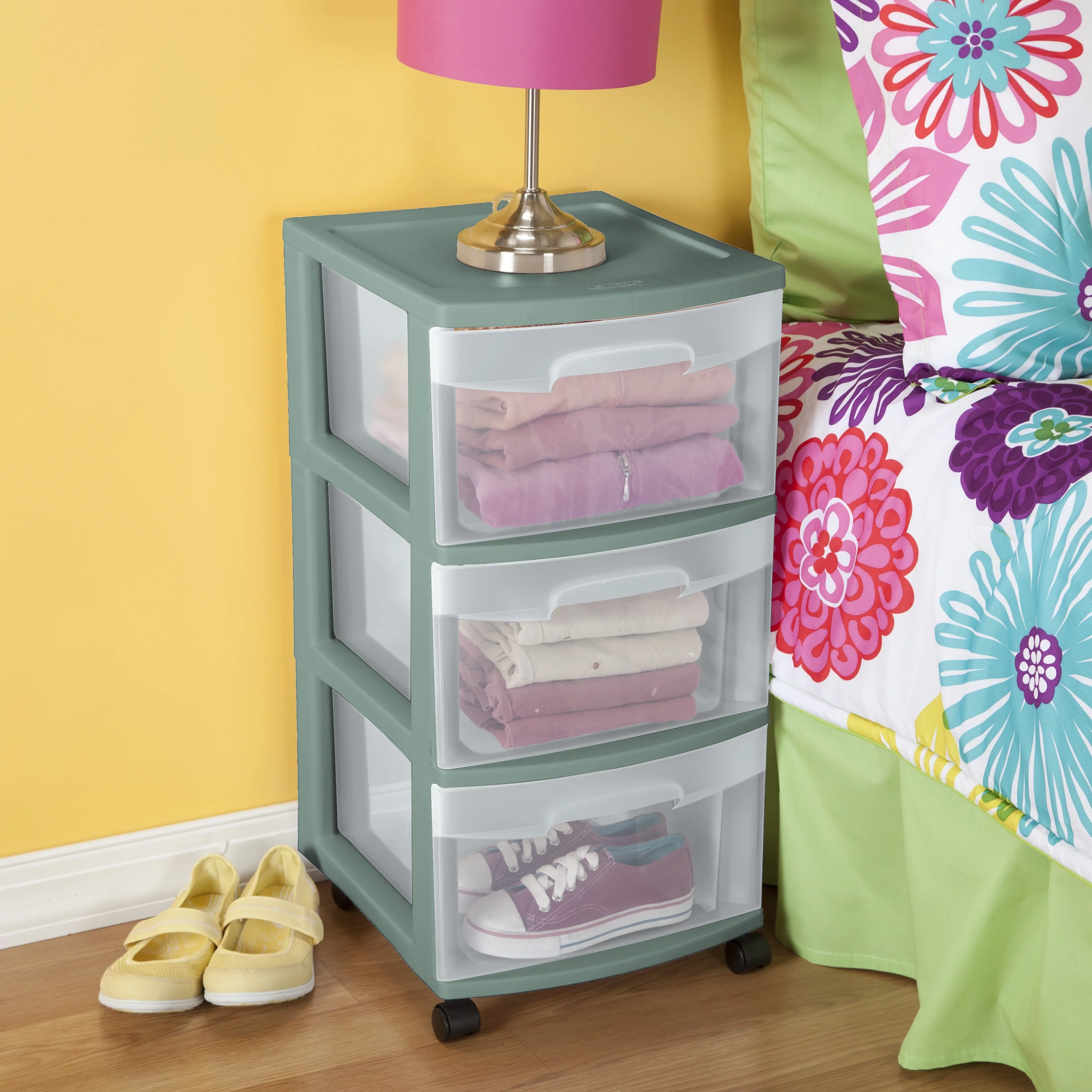 Sterilite Plastic 3 Drawer Cart Aqua Slate