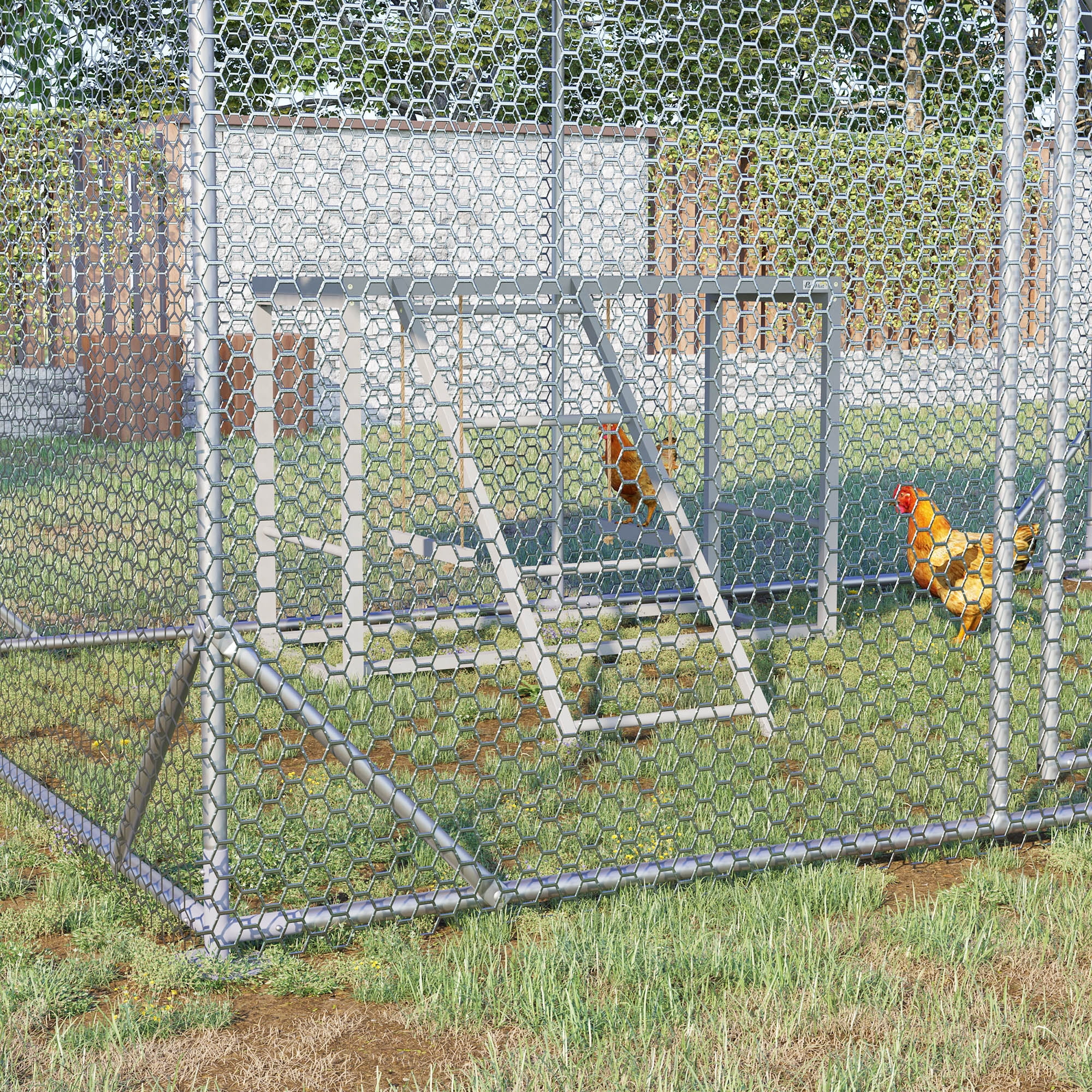 PawHut Wooden Chicken Activity Play w/ Swing Set, Chicken Coop Toy Gray