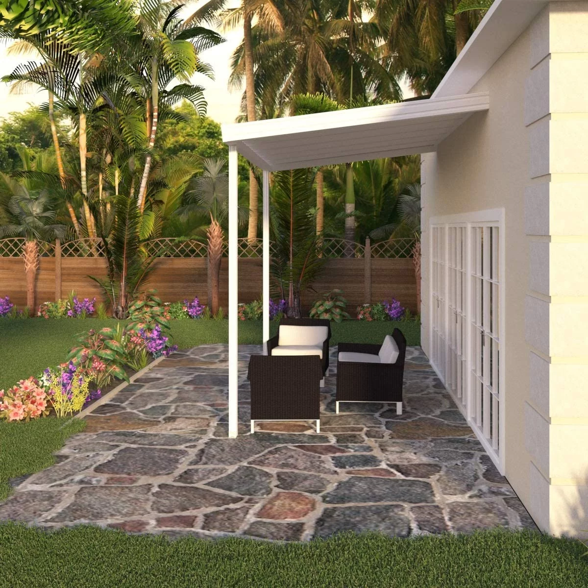 Four Seasons OLS TWV Series 12 ft wide x 8 ft deep Aluminum Patio Cover with 20lb Snowload & 2 Posts in White