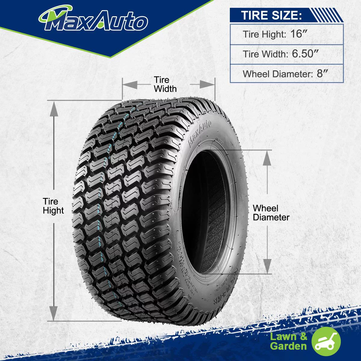 MaxAuto 2 Pcs 16x6.50-8 Lawn Mower Tire for Garden Tractors Ridings, 4PR, Tubeless