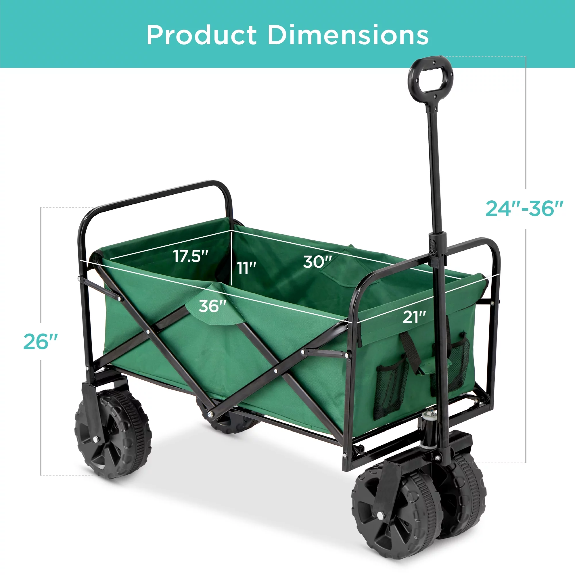 Best Choice Products 36in Folding Multipurpose Indoor Outdoor Utility Cart w/ Swivel Wheels, Adjustable Handle - Green