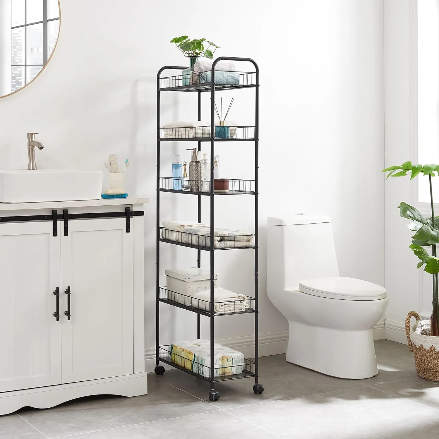 CIATRE 6 Tier Slim Rolling Storage Cart, Mobile Shelving Unit with Wheels, Metal Wire Storage Shelving Rack with Baskets for Kitchen Bathroom Office Laundry Narrow Piaces