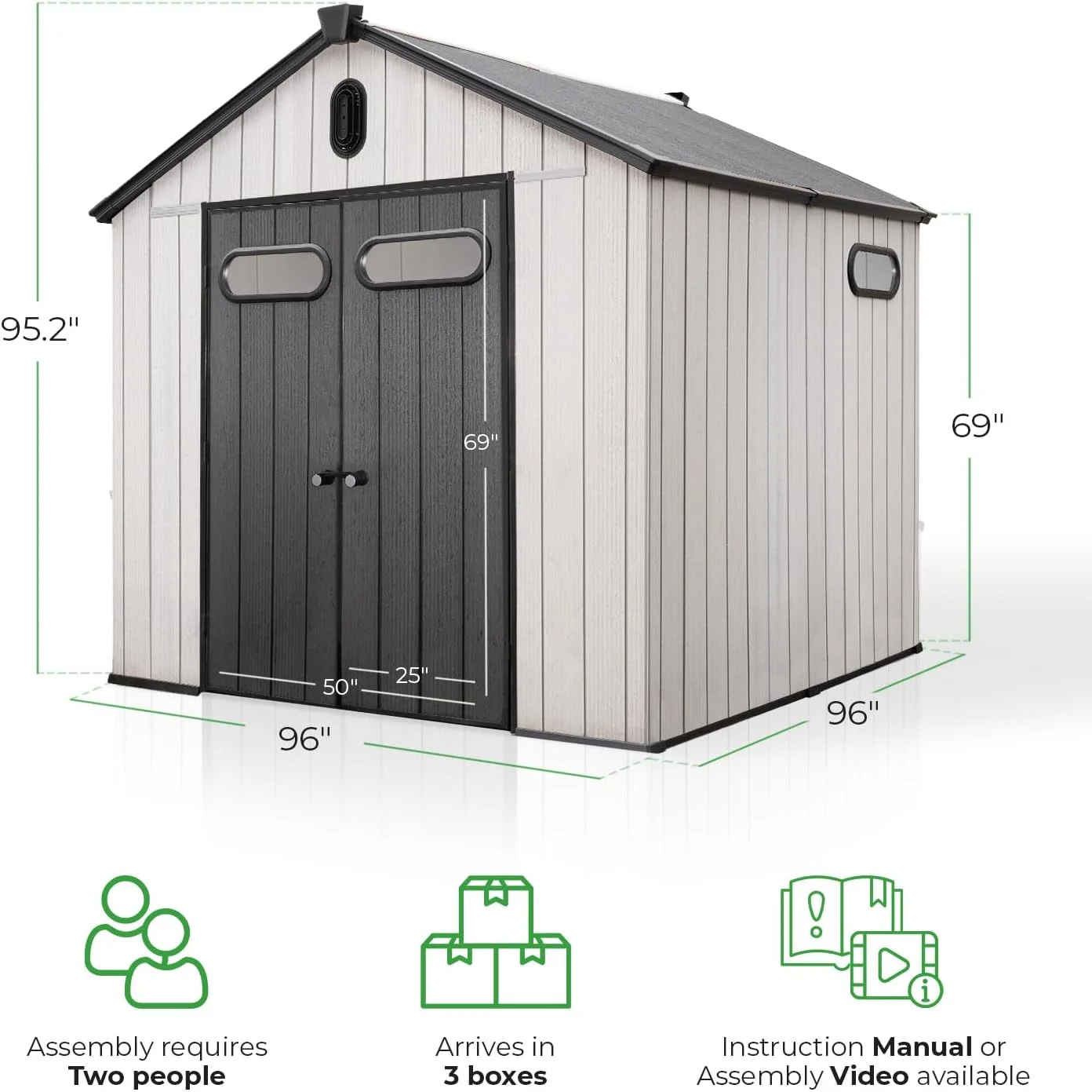 EconoHome 8x8 Ft Outdoor Storage Shed with Floor - Heavy-Duty Resin - Waterproof Shed with Lockable Door for Garden - Backyard, Tool Storage Use - Grey