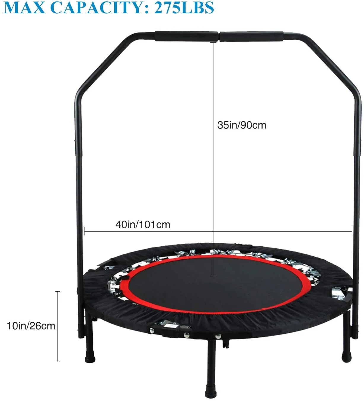RedSwing Mini Trampoline Rebounders for Adults, 40/50'' Folding Fitness Trampoline Workout with Removable Bar