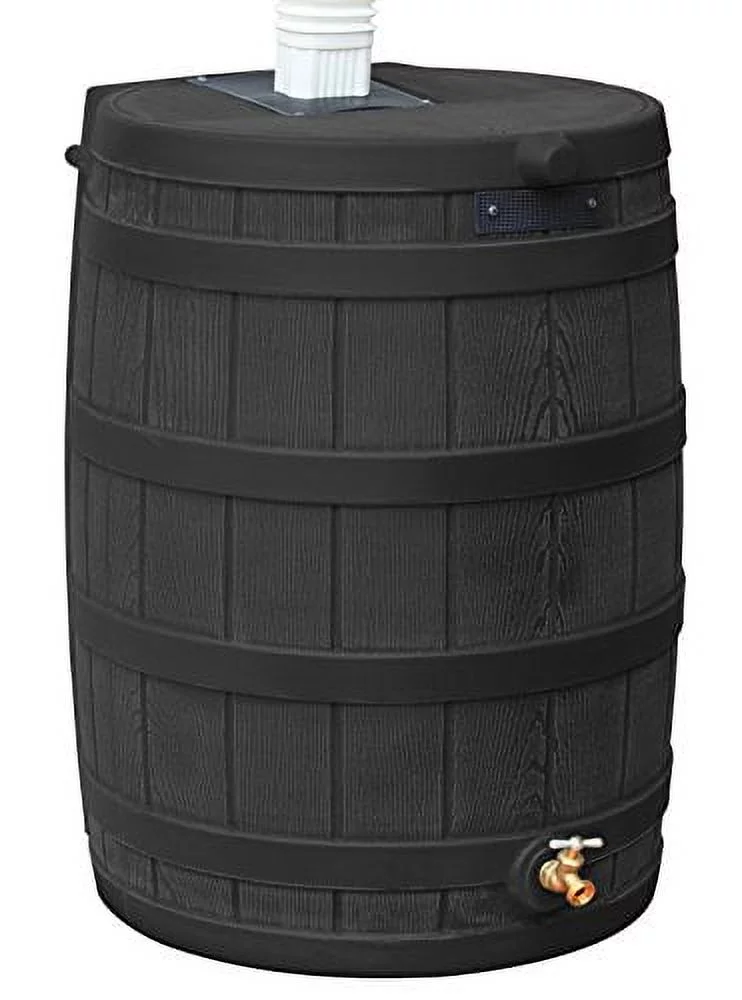 Good Ideas Rain Wizard 50 Gallon Plastic Rain Barrel, Black