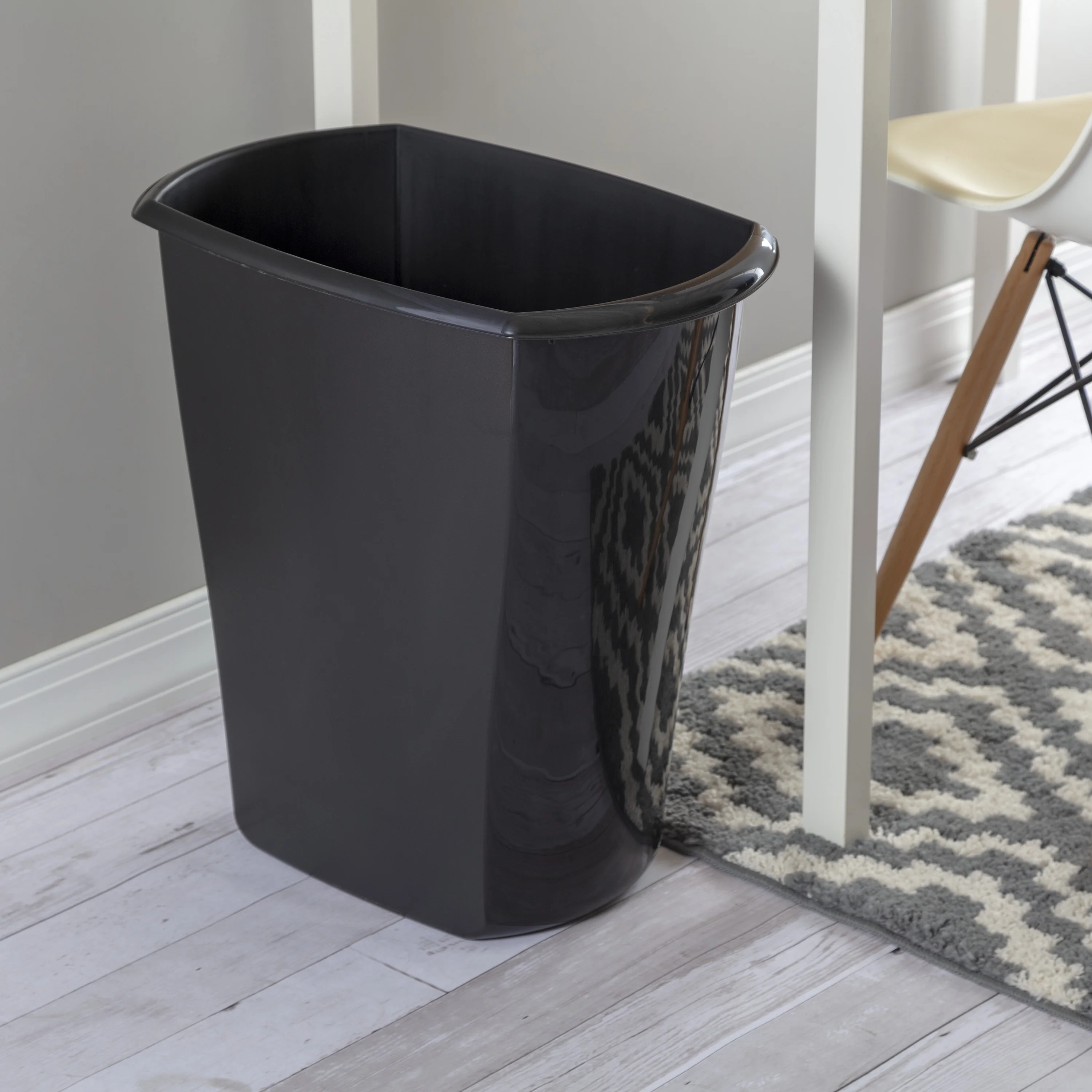 Sterilite 10 Gal. Rectangular Wastebasket Plastic, Black, Set of 6