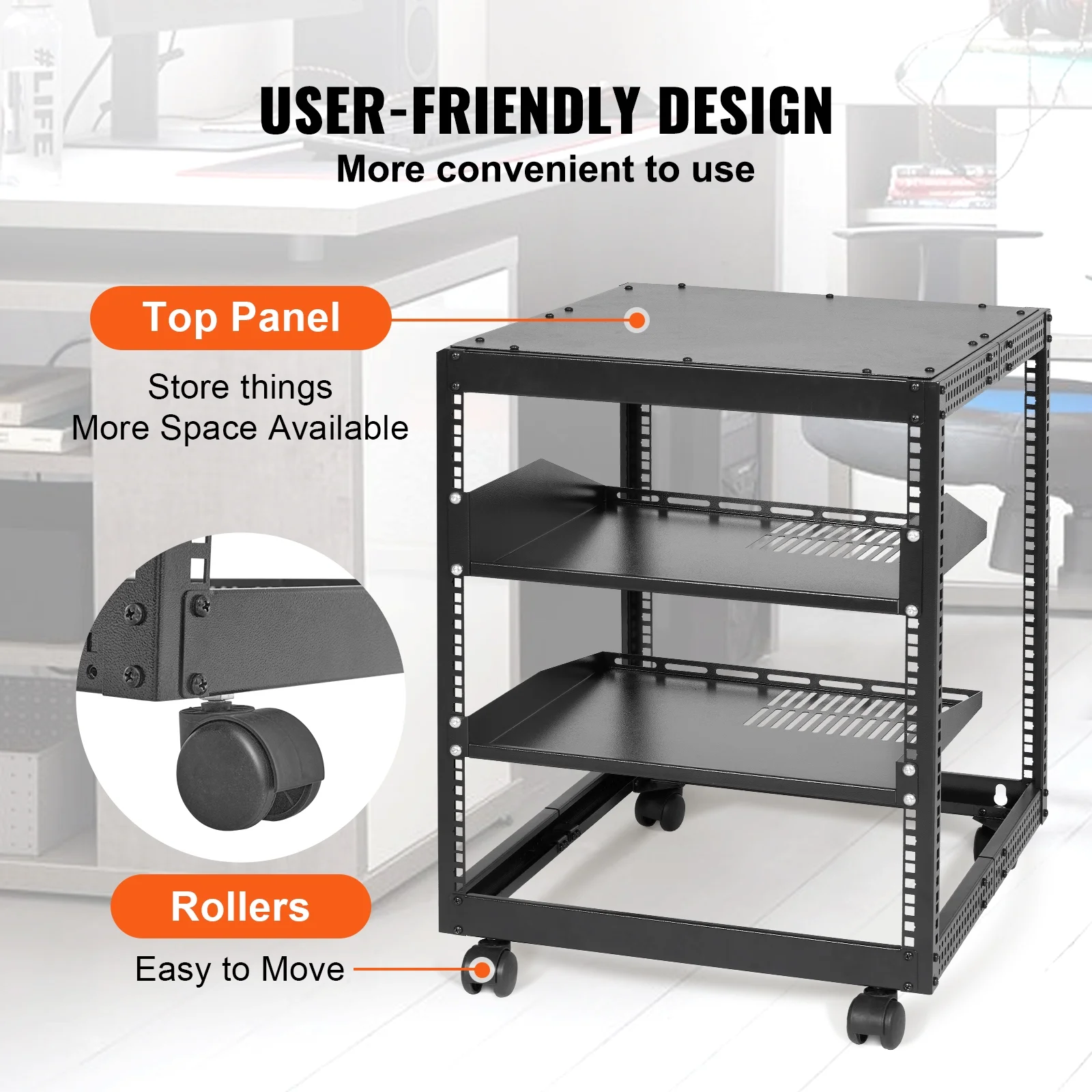 BENTISM 12U Open Frame Server Rack, 15''-40'' Adjustable Depth, Free Standing or Wall Mount Network Server Rack, 4 Post AV Rack with Casters