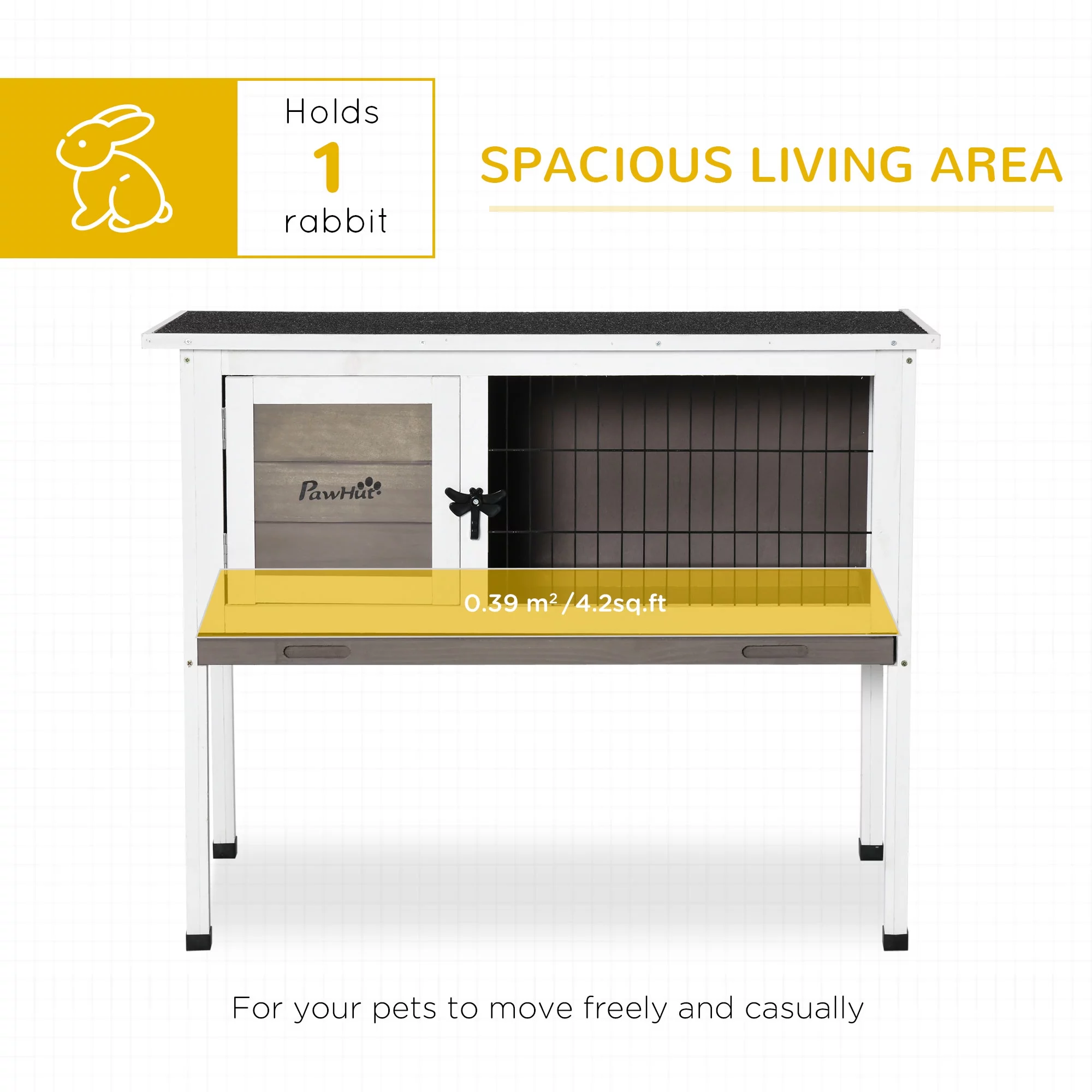 PawHut Elevated Rabbit Hutch w/ Hinged Roof & Metal Cage, Great for Small Animal