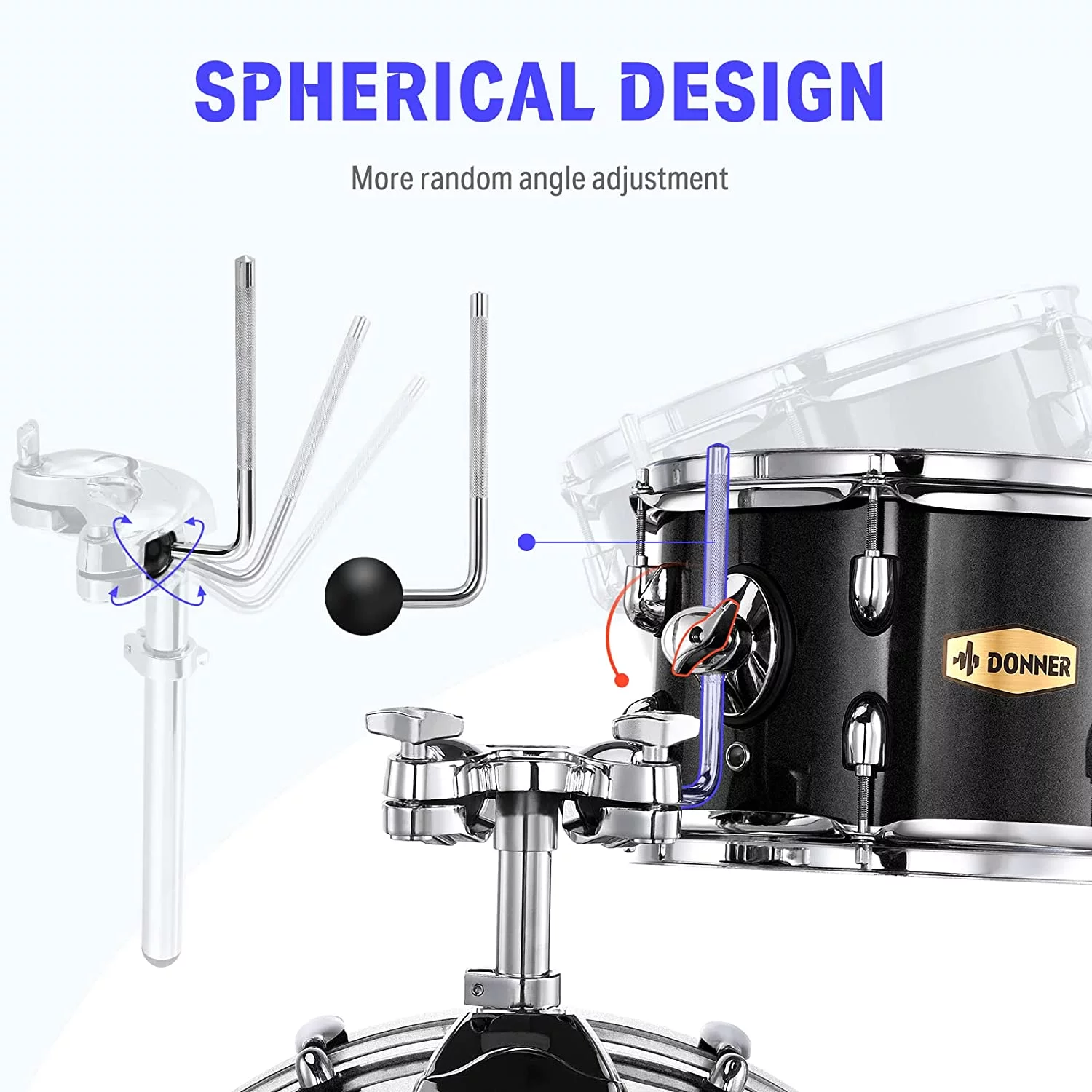 Donner Drum Set Adult with Silent System, 5-Piece Full Size Professional Drum Kit Black